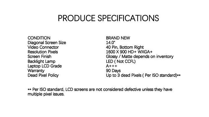New 14.0 1600×900 LED Screen for LENOVO 93P5693 LCD Laptop B140RW02 V.1 LCD HD+
