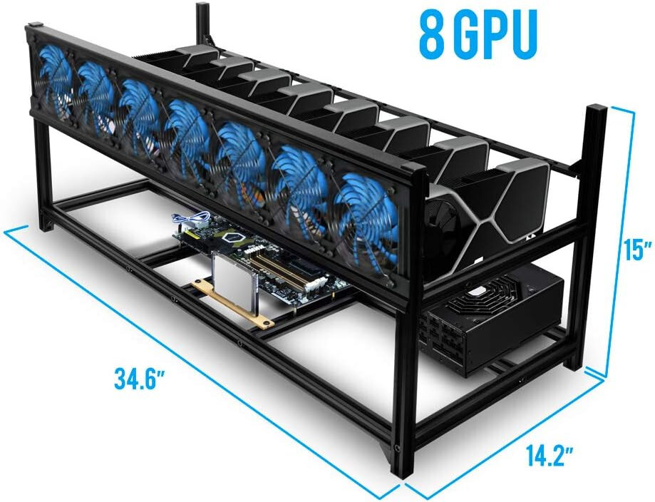 Kingwin KC‑8GPU 8‑GPU Open‑Air Aluminum Mining Rig Case Frame – 7 Fan Slots
