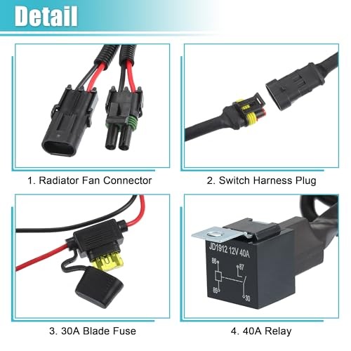 Radiator Fan Connector Switch Kit with Relay LED Rocker Switch Cooling Wiring