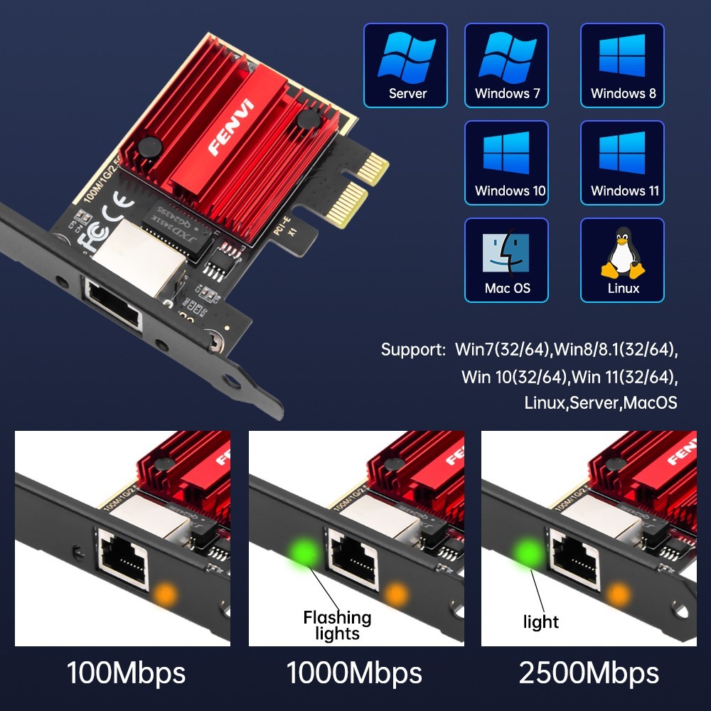 2.5gb Network Card PCIe Ethernet Network Adapter to 2.5 Gigabit RJ45 LAN Card