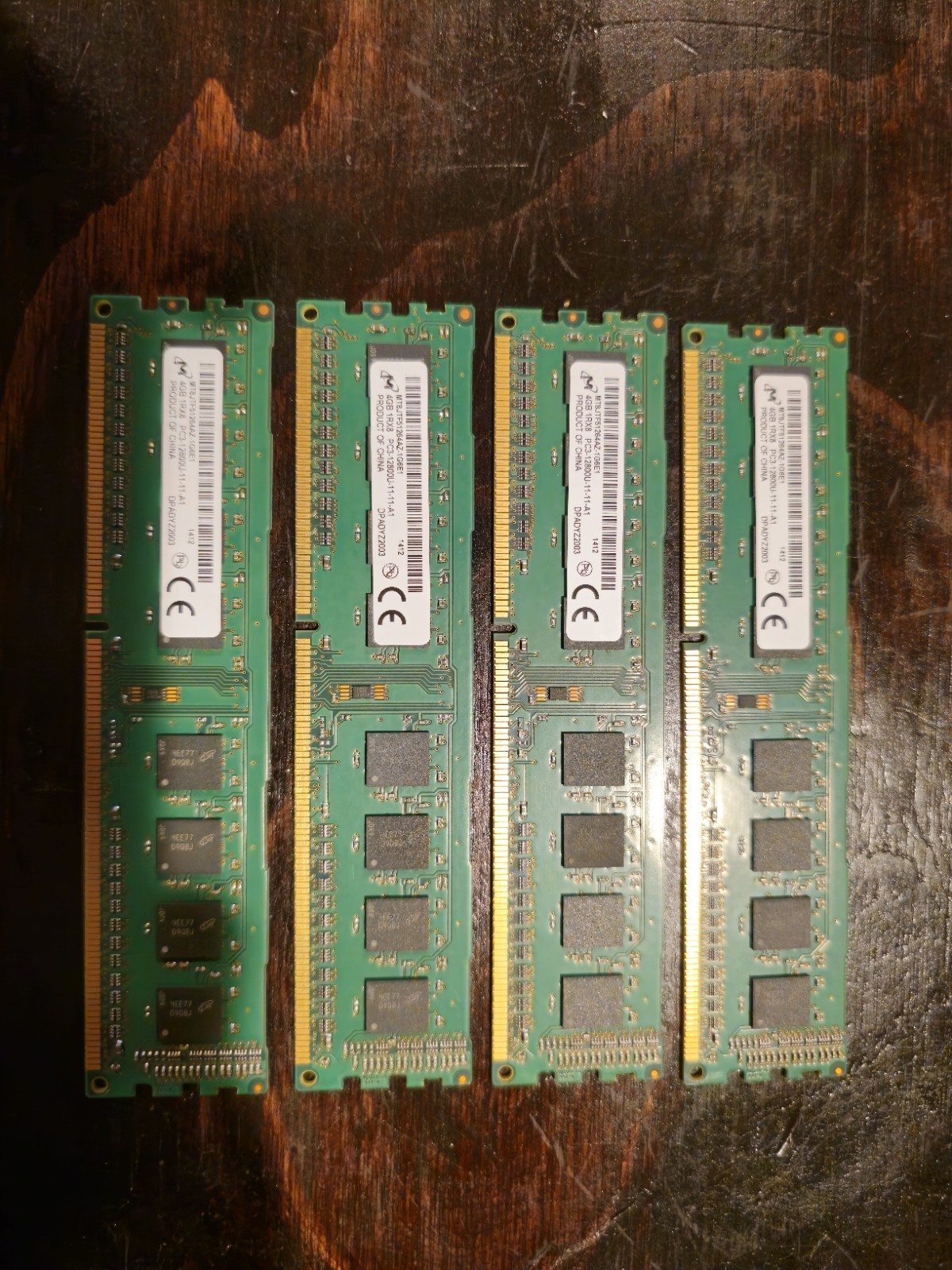 LOT of 4 Micron 4GB PC3-12800u DDR3-1600MHz 1Rx8 MT8JTF51264AZ-1G6E1 8GB