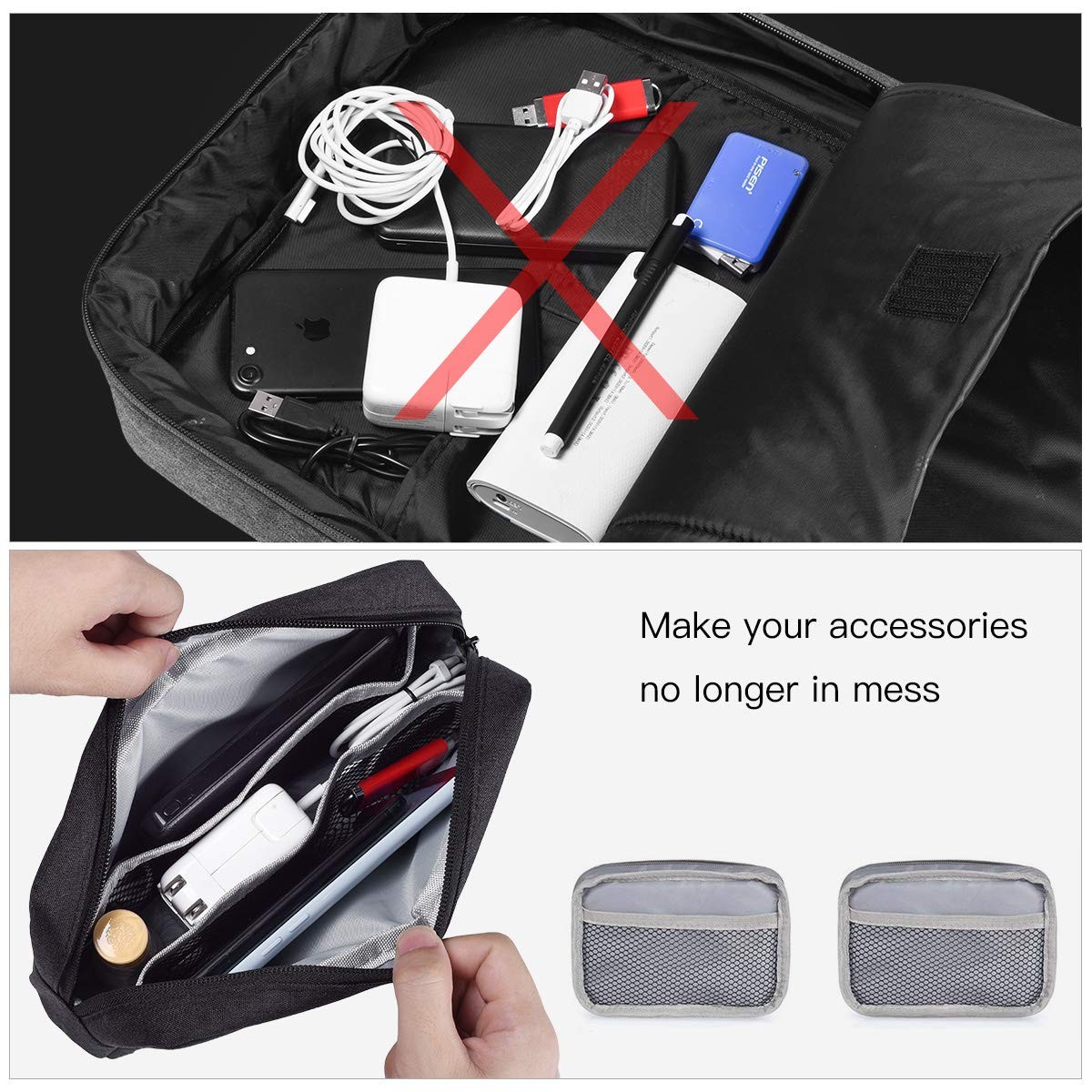 imComor Universal Electronics Accessories Case, 2-Pack Portable Small, Black