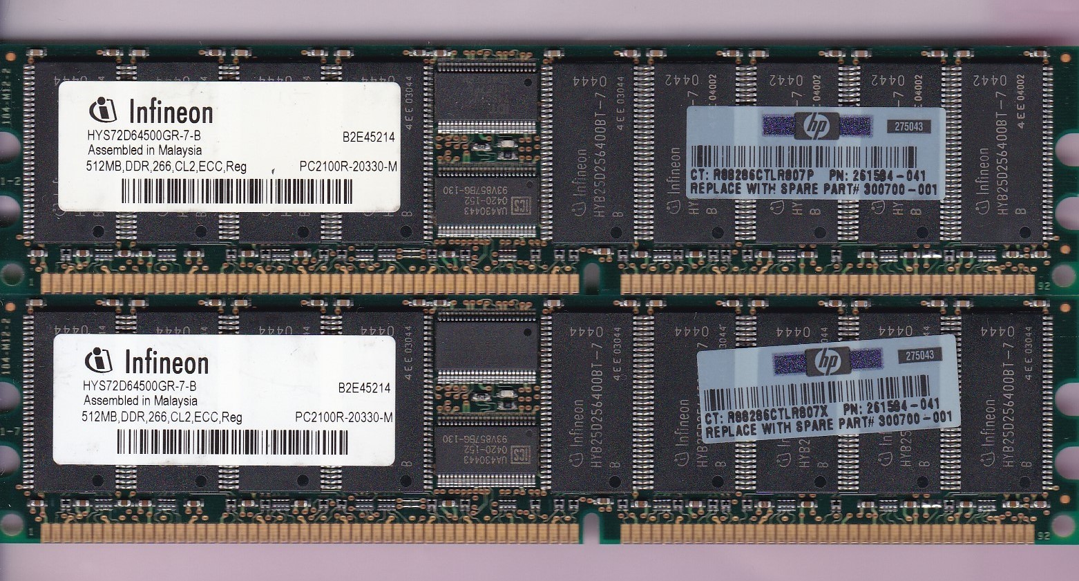 1GB 2x512MB PC2100R INFINEON HYS72D64500GR-7-B HP 261584-041 DDR-266 ECC REG KIT