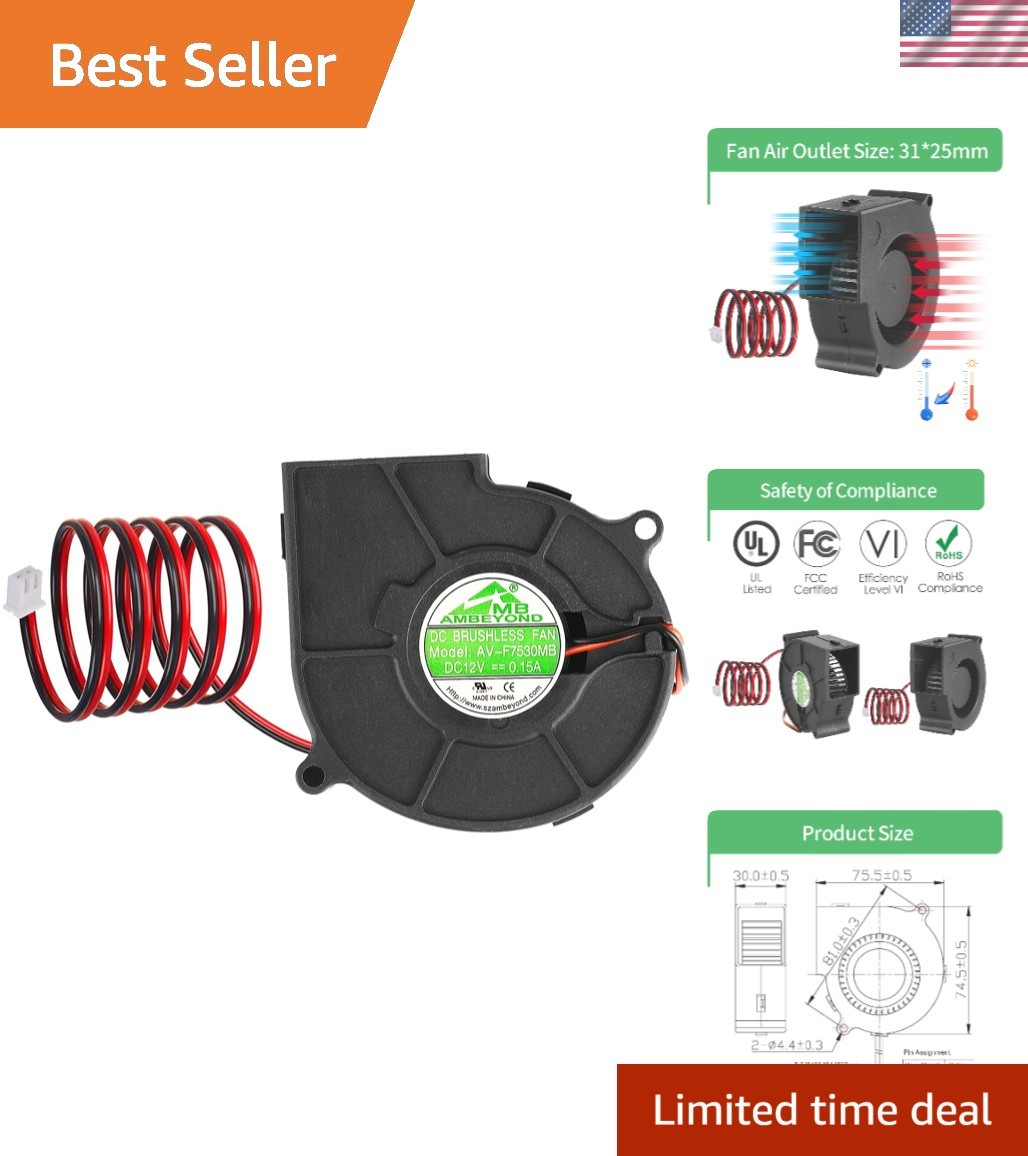 Ultra Silent 75x30mm DC Blower Fan – Dual Ball Bearing, 12V Efficient Cooling