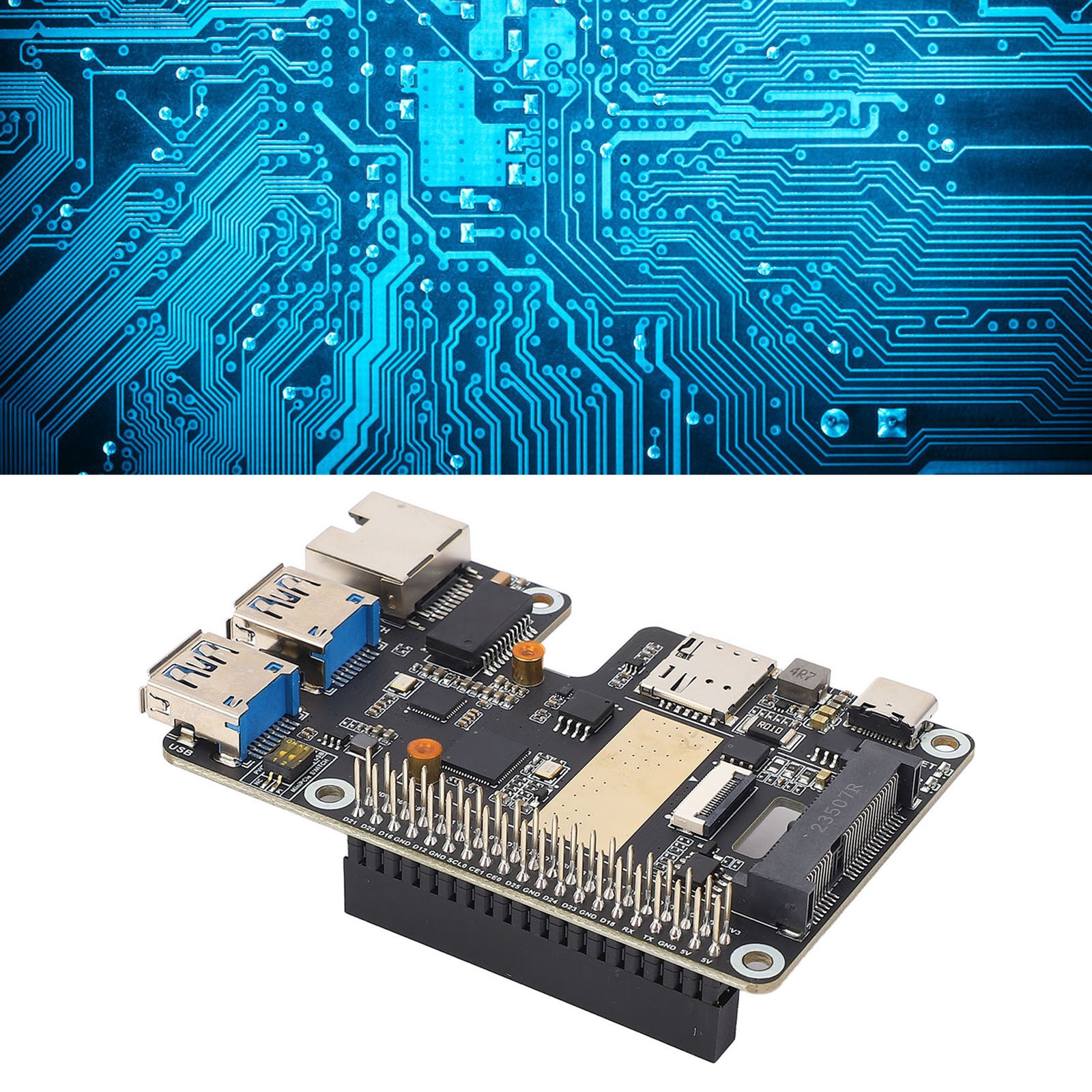 PCIe to MiniPCIe Gigabit Ethernet USB 3.2 Gen1 HAT for RasPi 5 Support MiniPCIe