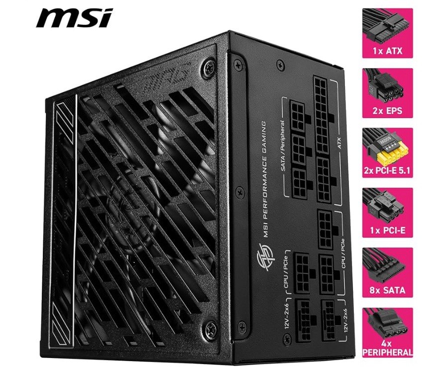 MSI MPG A1000GS PCIE5, Fully Modular Gaming 1000W Power Supply, 80+ Gold, Dual