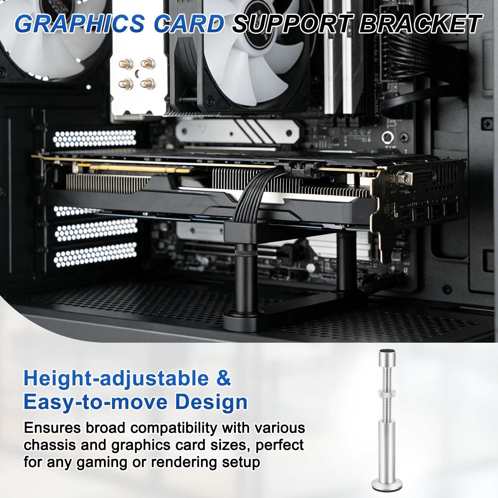GPU Support Stand, 2Pcs Graphics Card Support 3-4.8 Inch Adjustable, Silver