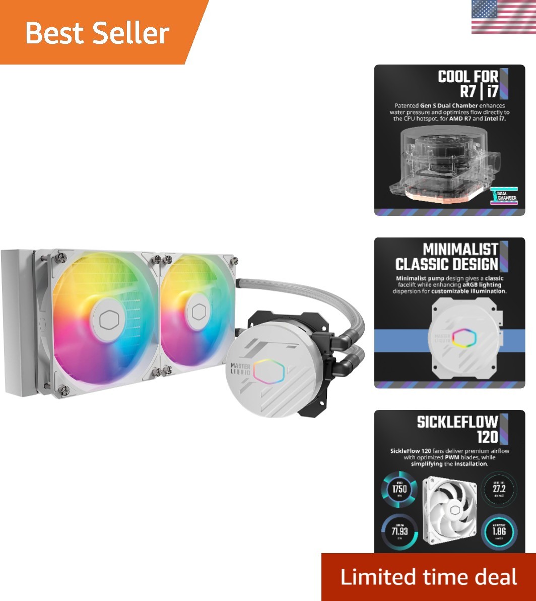 240mm AIO Liquid Cooler with Gen S Dual-Chamber & RGB Fans, White