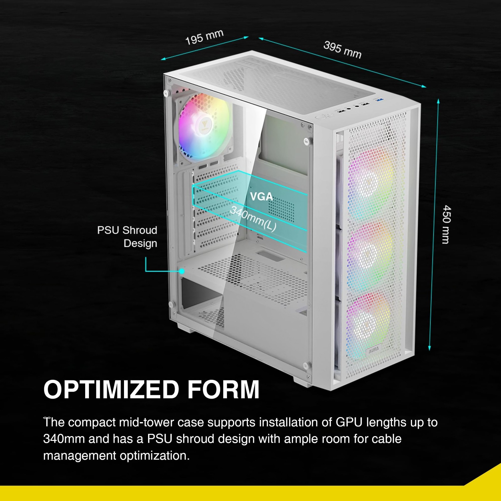 White ATX Mid Tower Gaming Computer PC Case with Side Tempered Glass, Preinst…