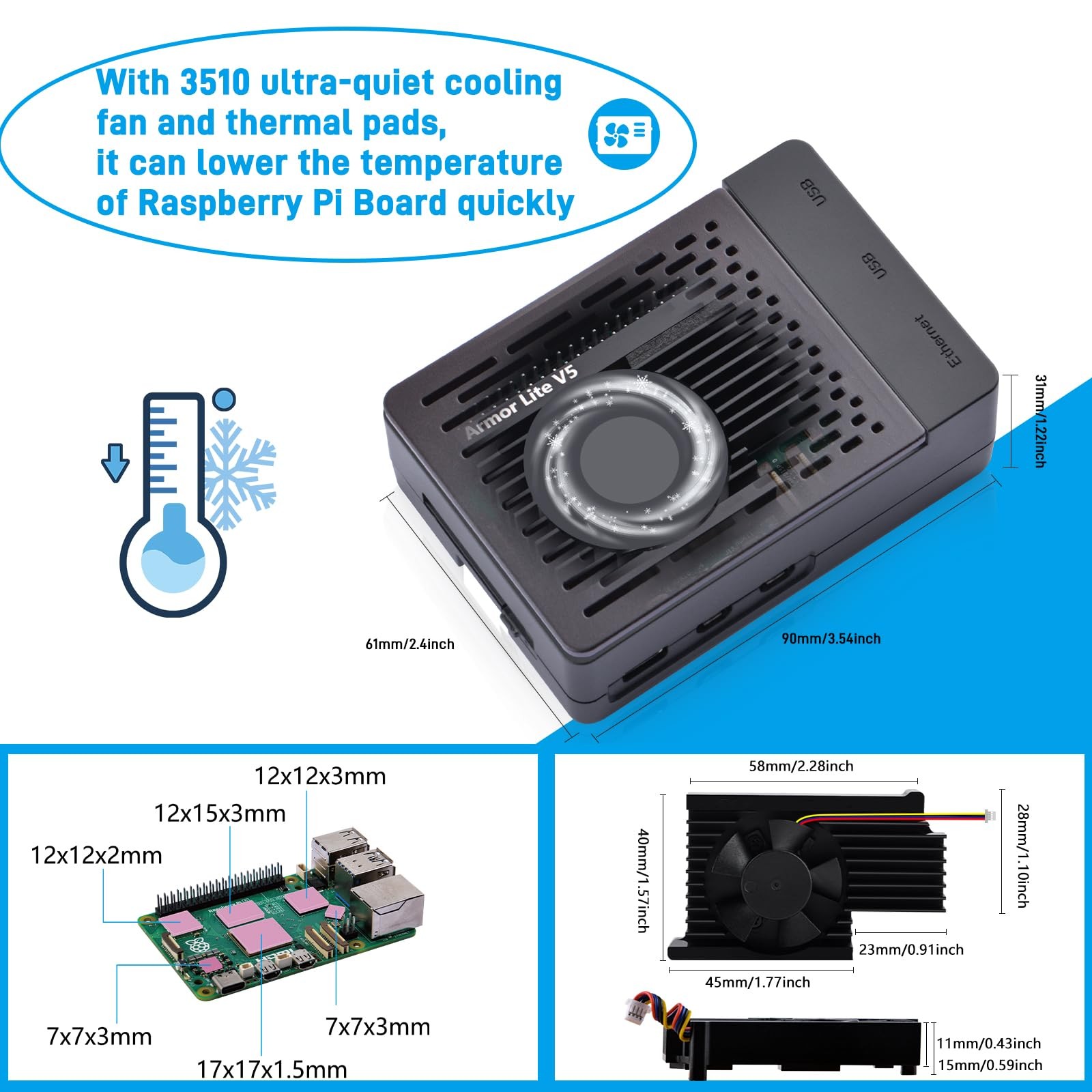 Raspberry Pi 5 Case with Heatsink & Fan – Active Cooling, Black
