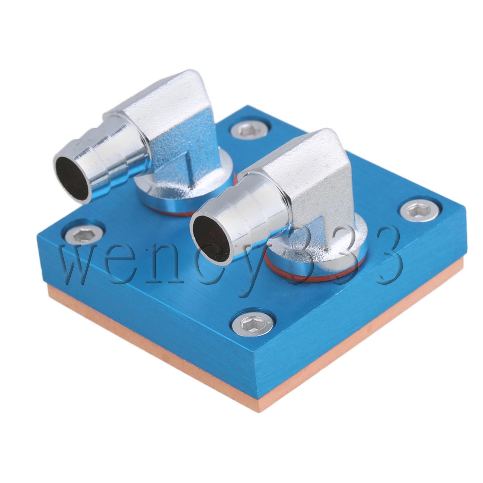 Aluminum & Copper Water Cooling Block Waterblock Elbow Interface Blue