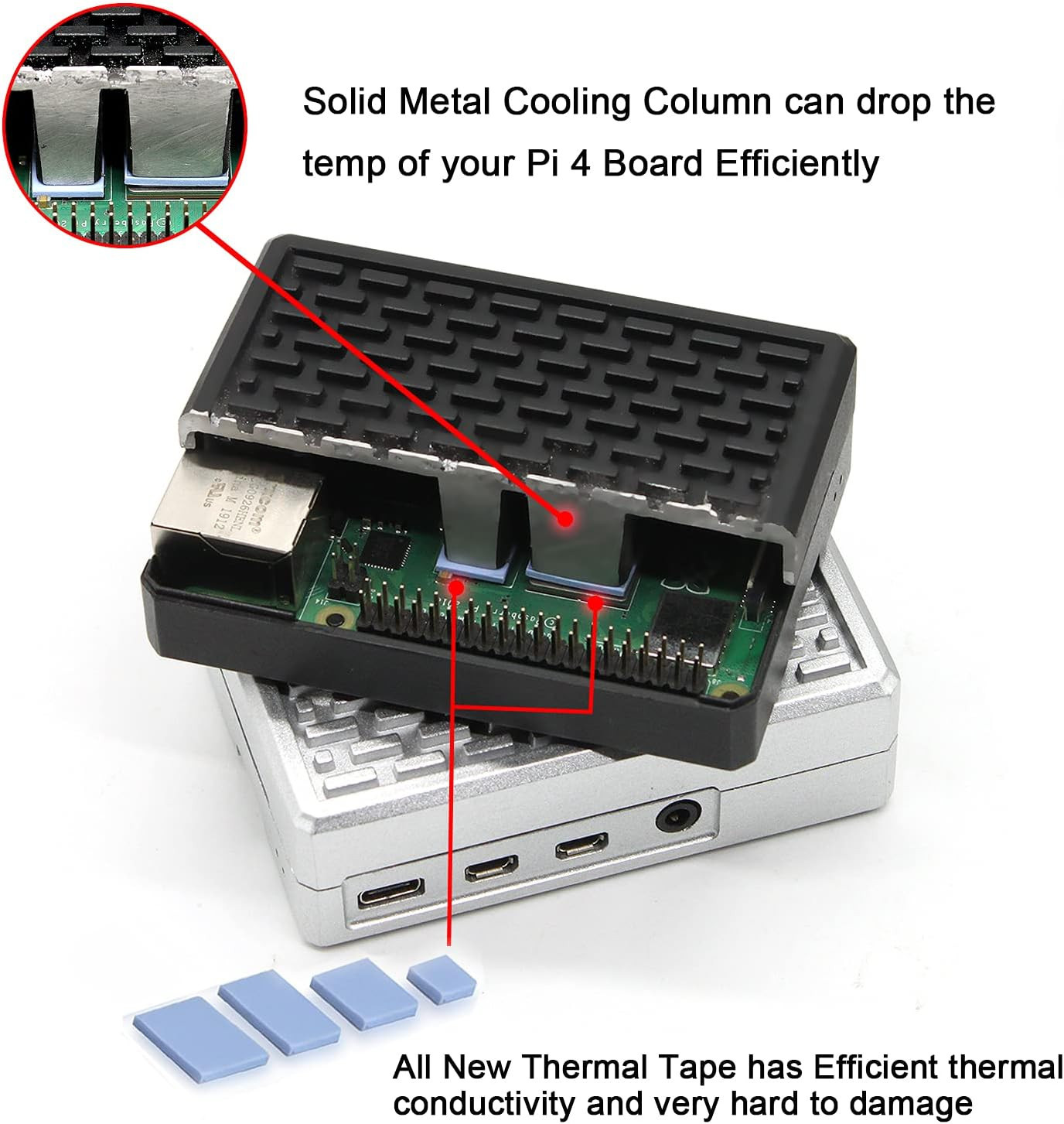 Aluminium Raspberry Pi 4 Case – Passive Heatsink Cooler for Pi 4 Model B