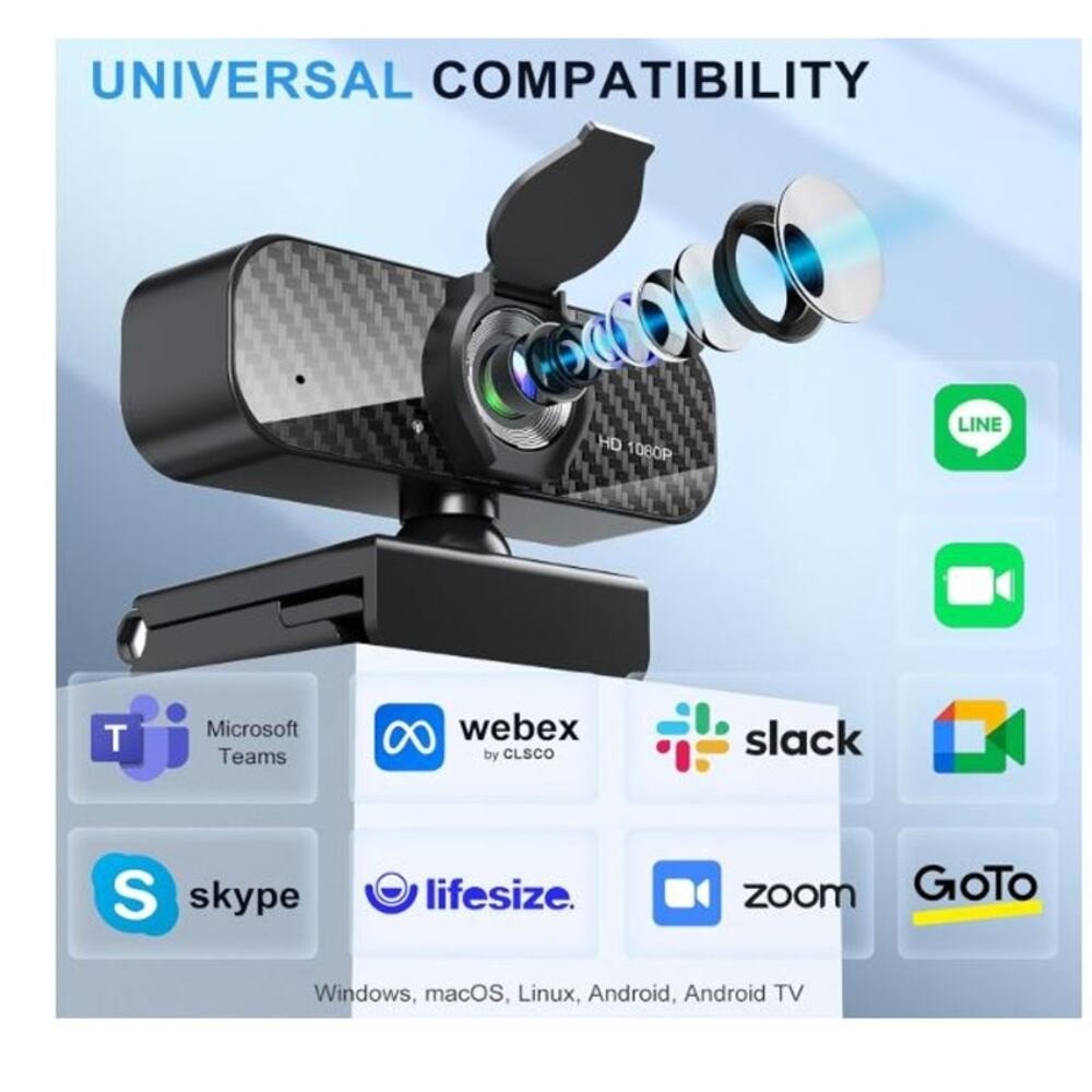 Webcam Full HD 1080P Built-in Microphone Universal Compatibility Zoom Teams