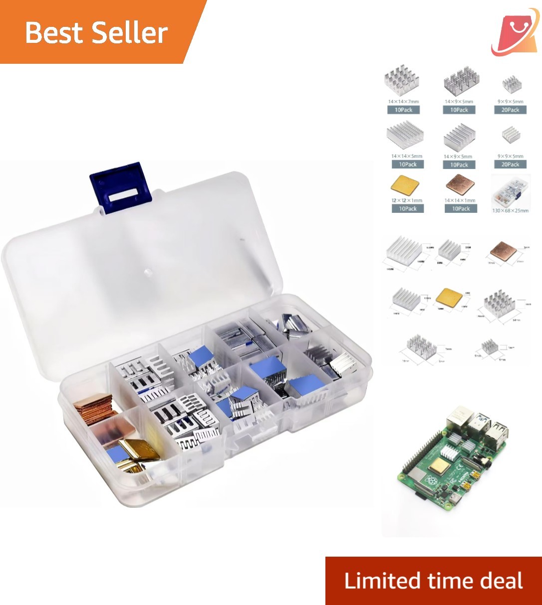 100 PCS Cooling Heatsink Kit Aluminum Copper for Raspberry Pi and Electronics