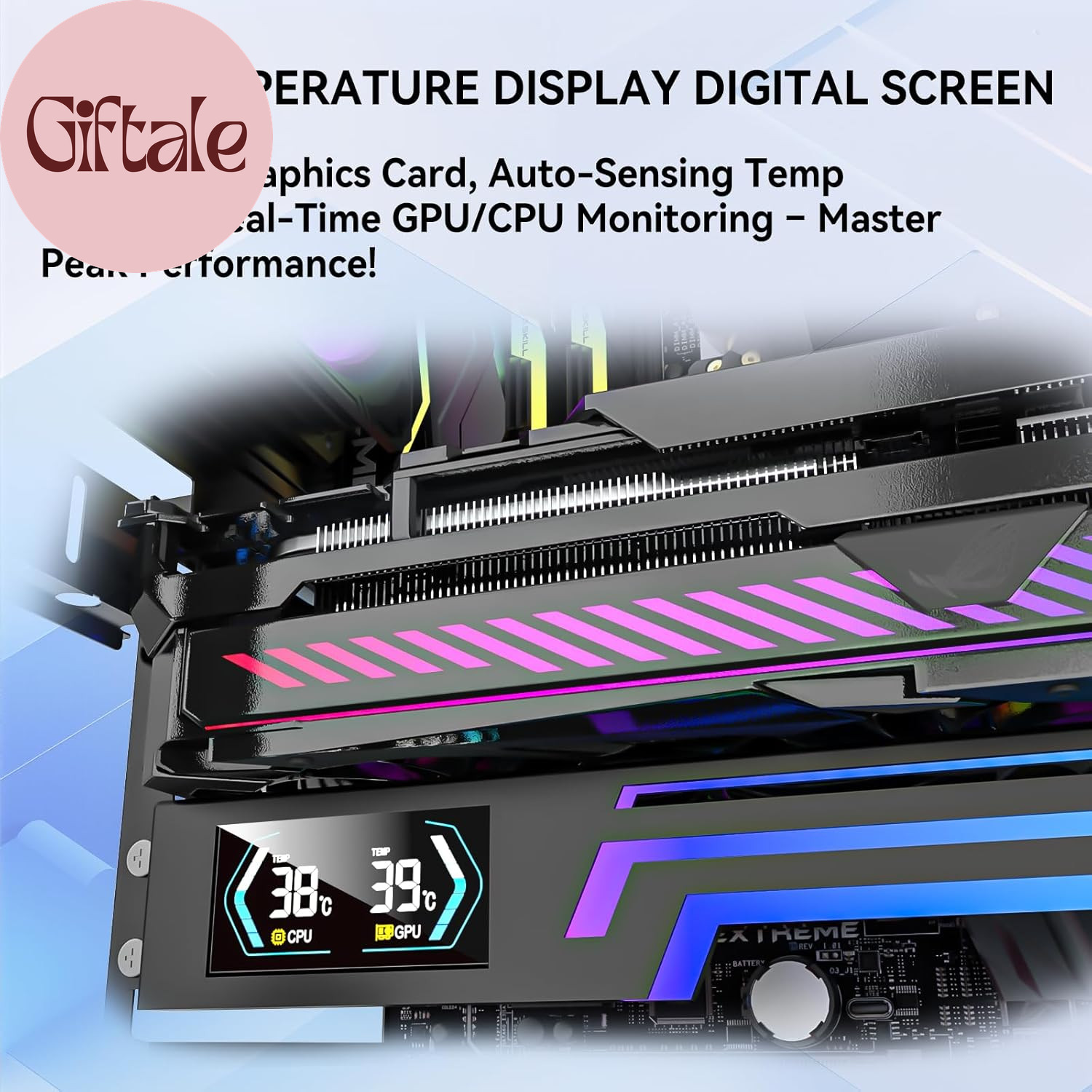ARGB GPU Support Bracket with CPU & GPU Temp Display, Universal Graphics Card Su