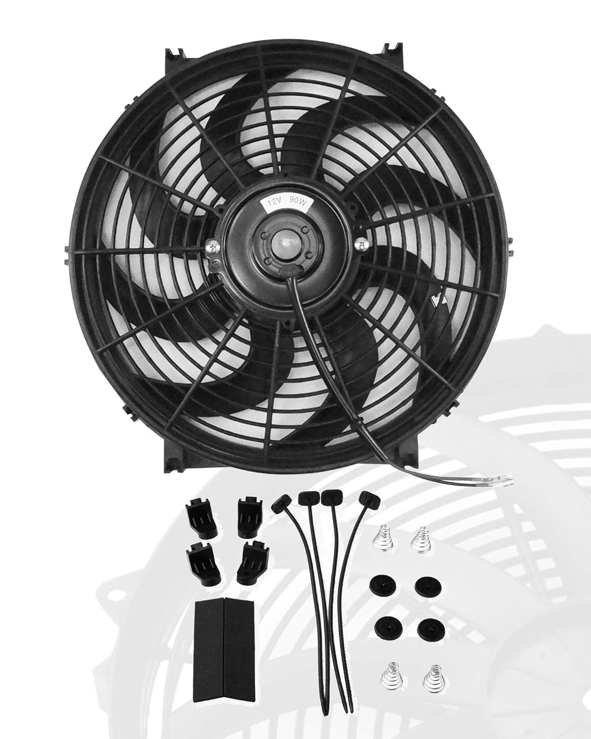 12V Universal Electric Cooling Fan Radiator Mount Kit 12 Inch Slim Fan Pull