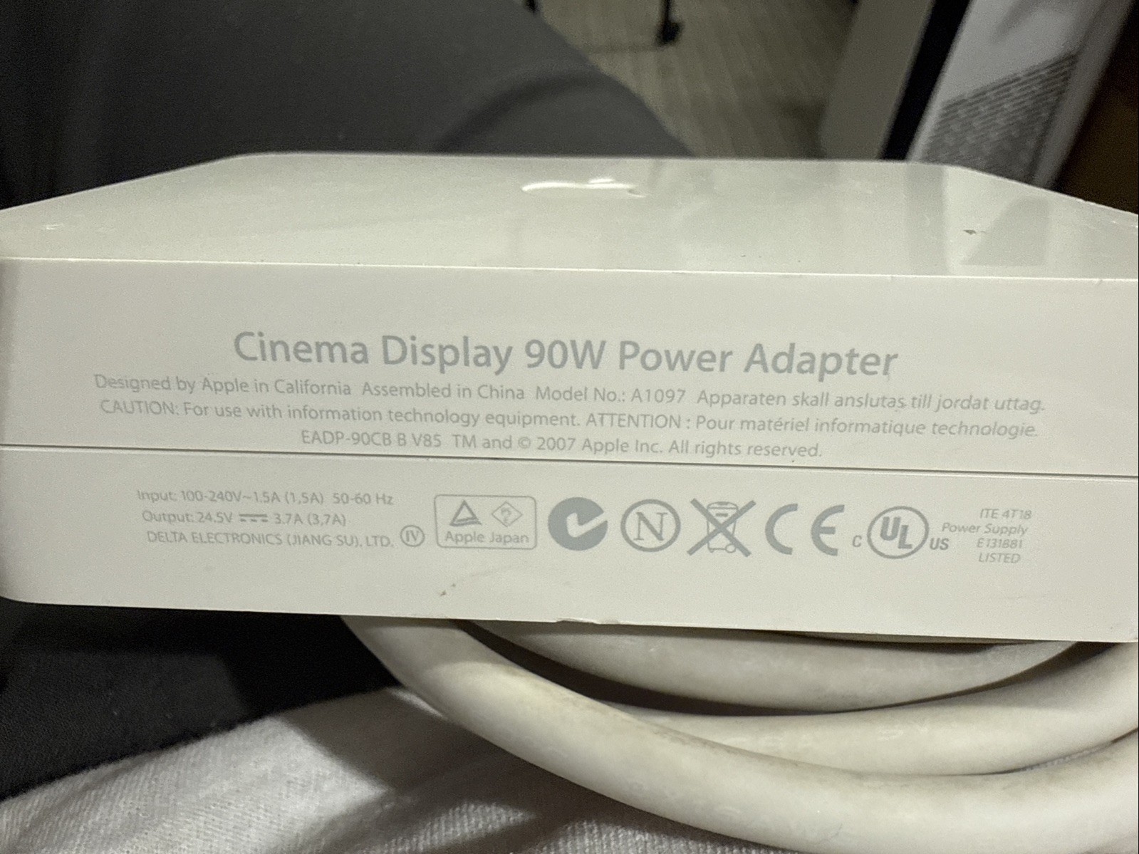 Apple Cinema HD Display 90W Power Adapter Only Model A1097 No Cord