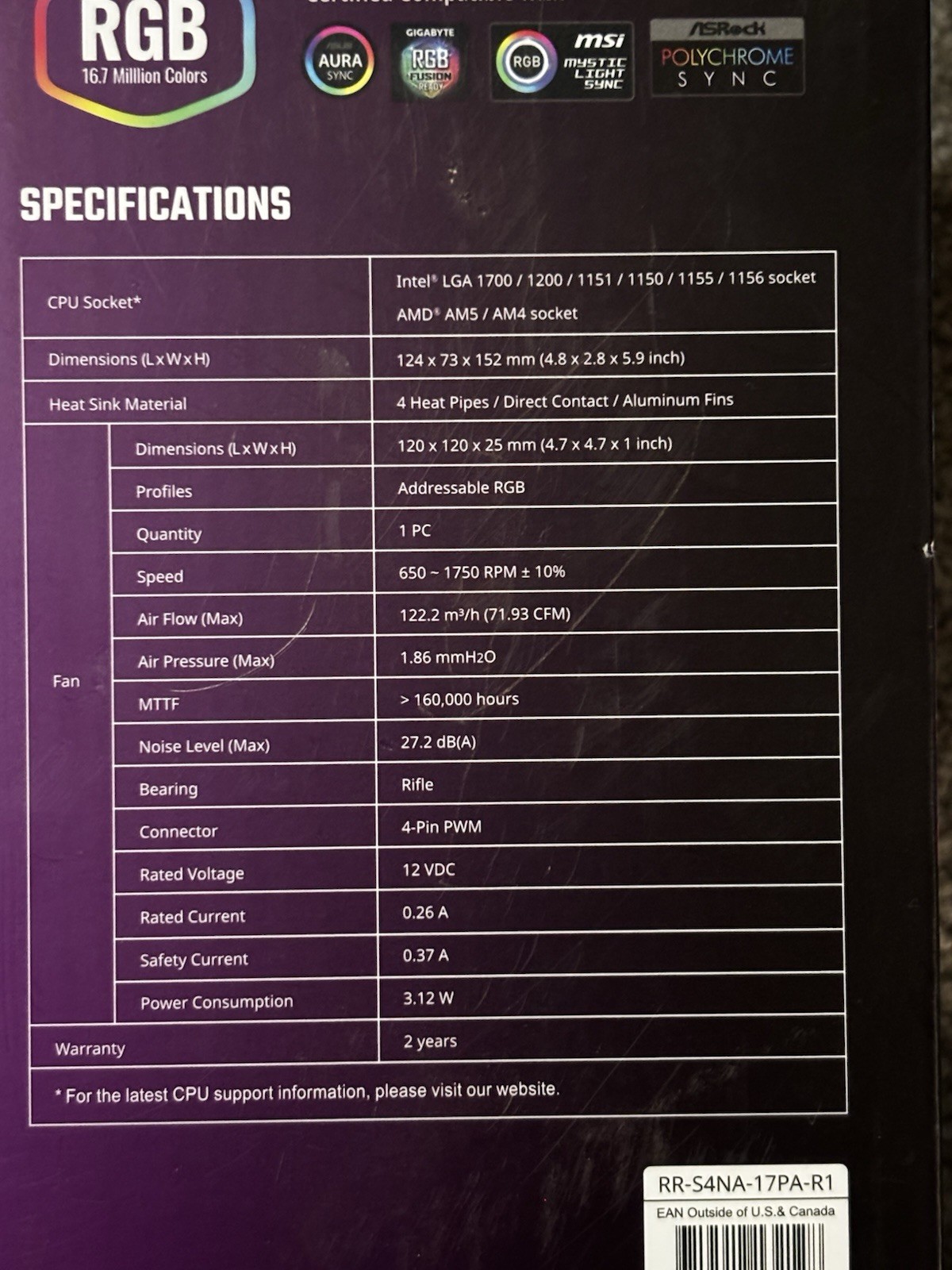 Cooler Master Hyper 212 Spectrum V3 CPU Fan Heatsink RGB Intel AMD RR-S4NA-17PA…