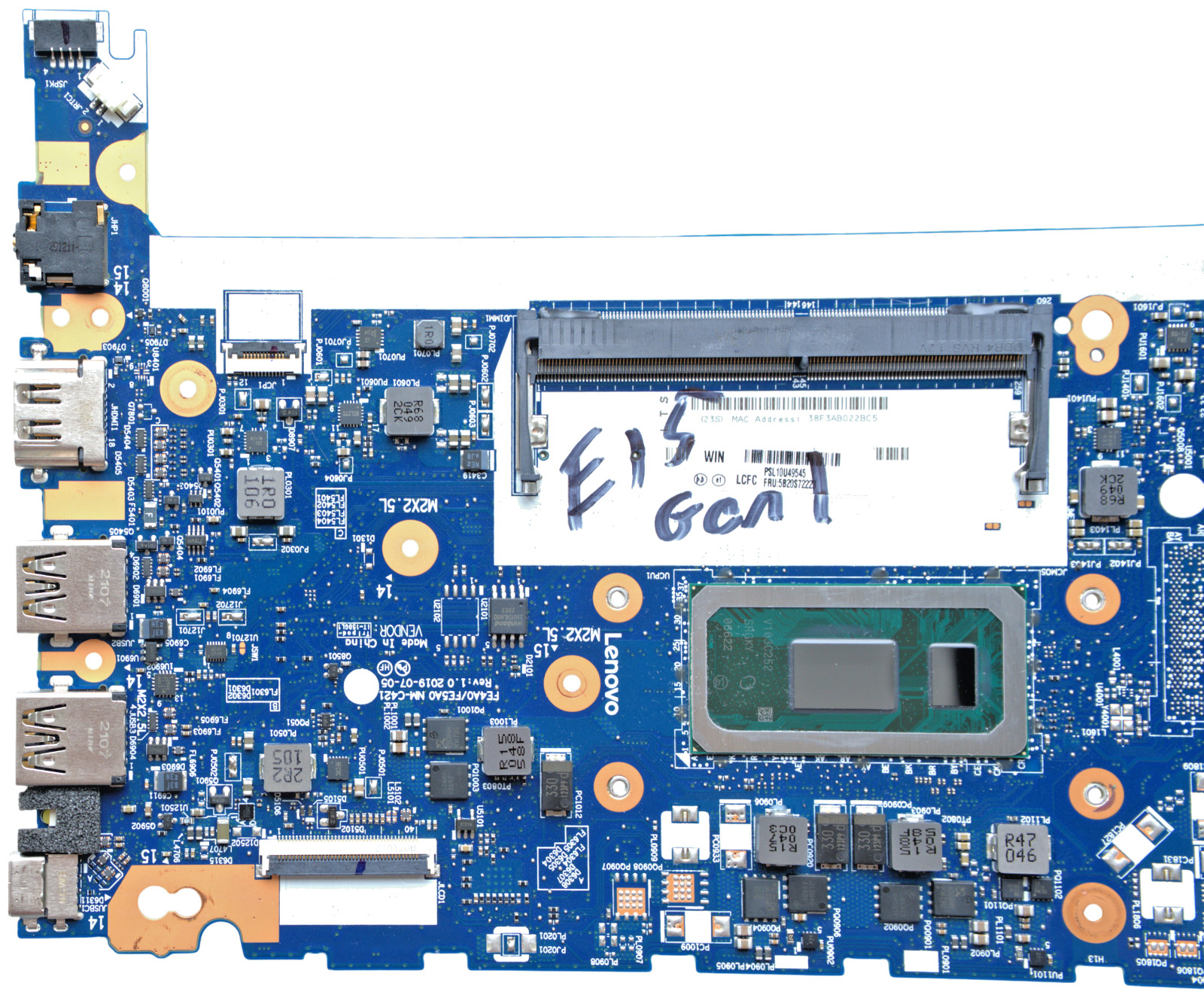 5B20S72223 For Lenovo ThinkPad E15 Gen 2 i5-10210U 1.6GHz NM-C421 Motherboard