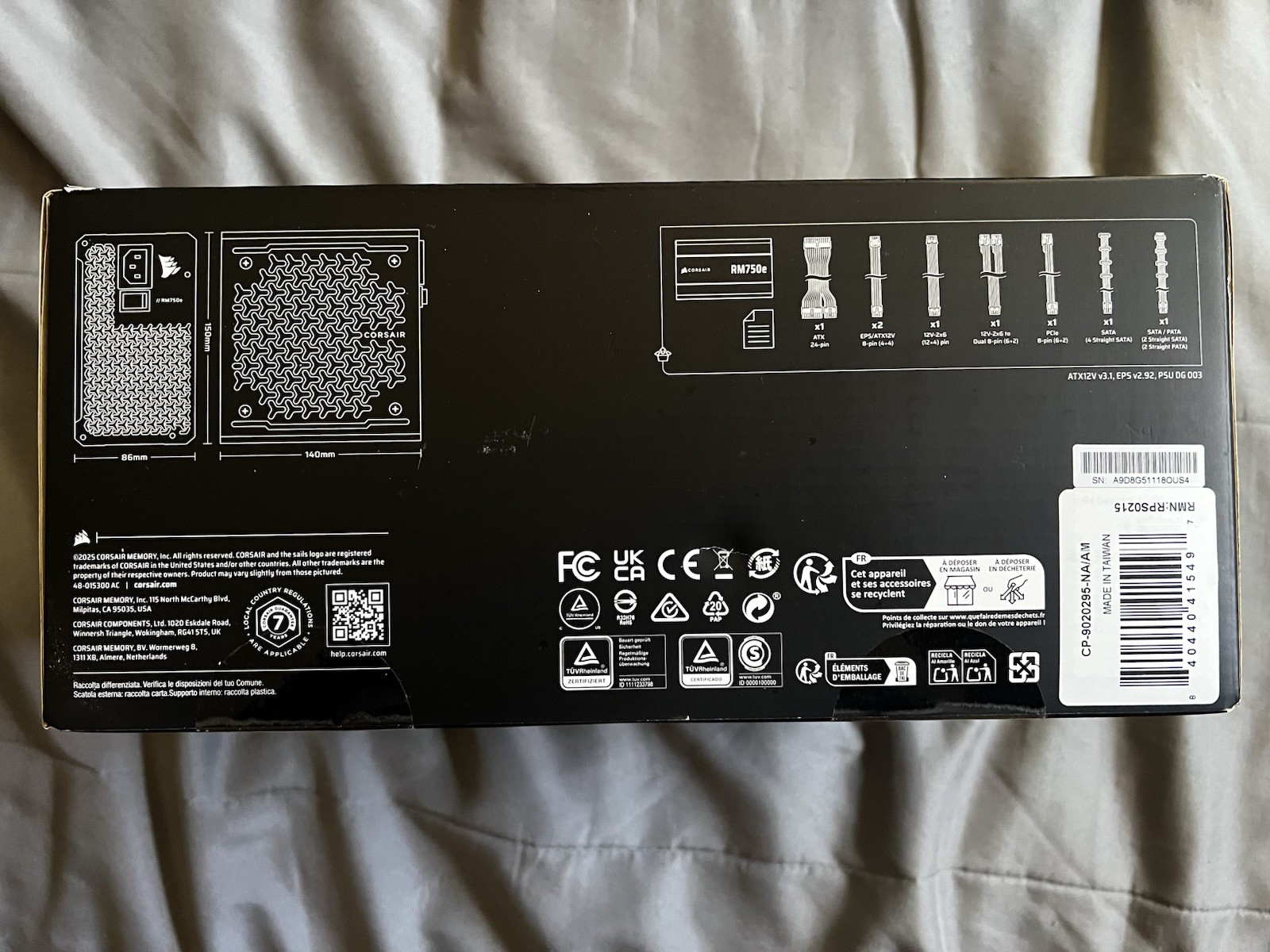 Corsair RM750e RMe Series Fully Modular ATX 750W Power Supply, 24 Pin, 1 Fan