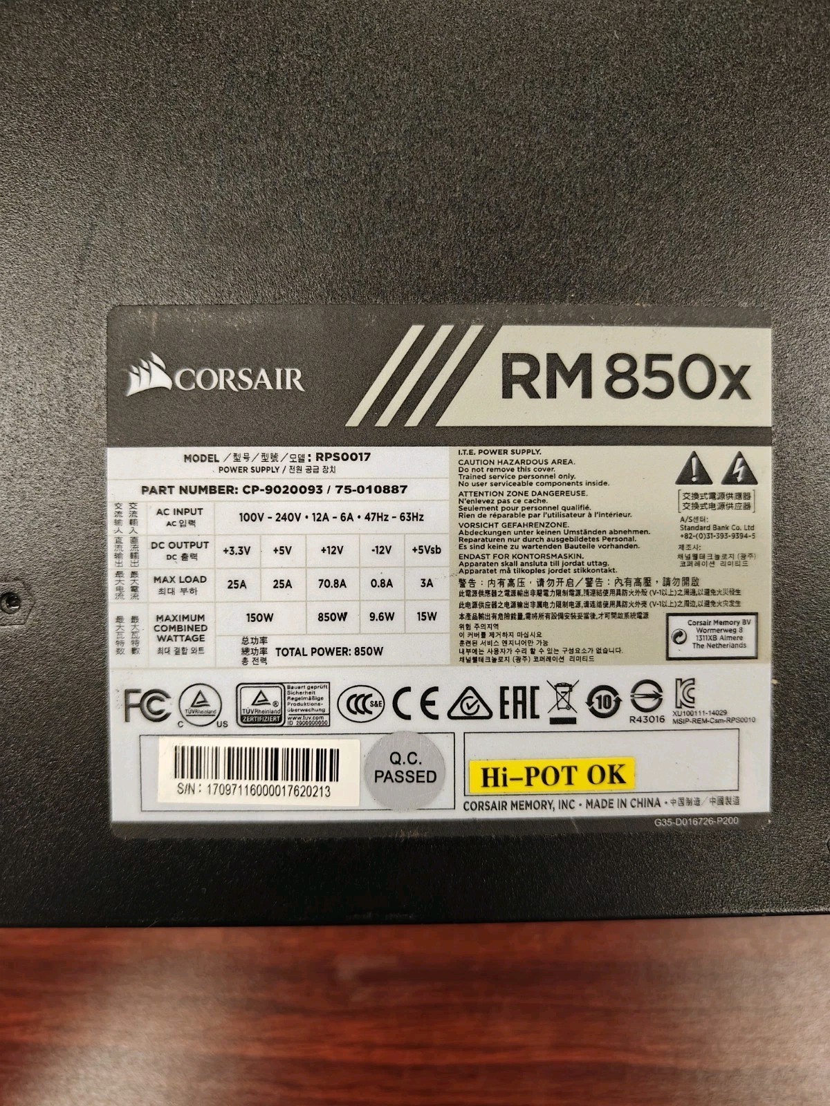 Corsair RM850x PSU 850w Model RPS0017 Power Supply Fully Modular In Original Box