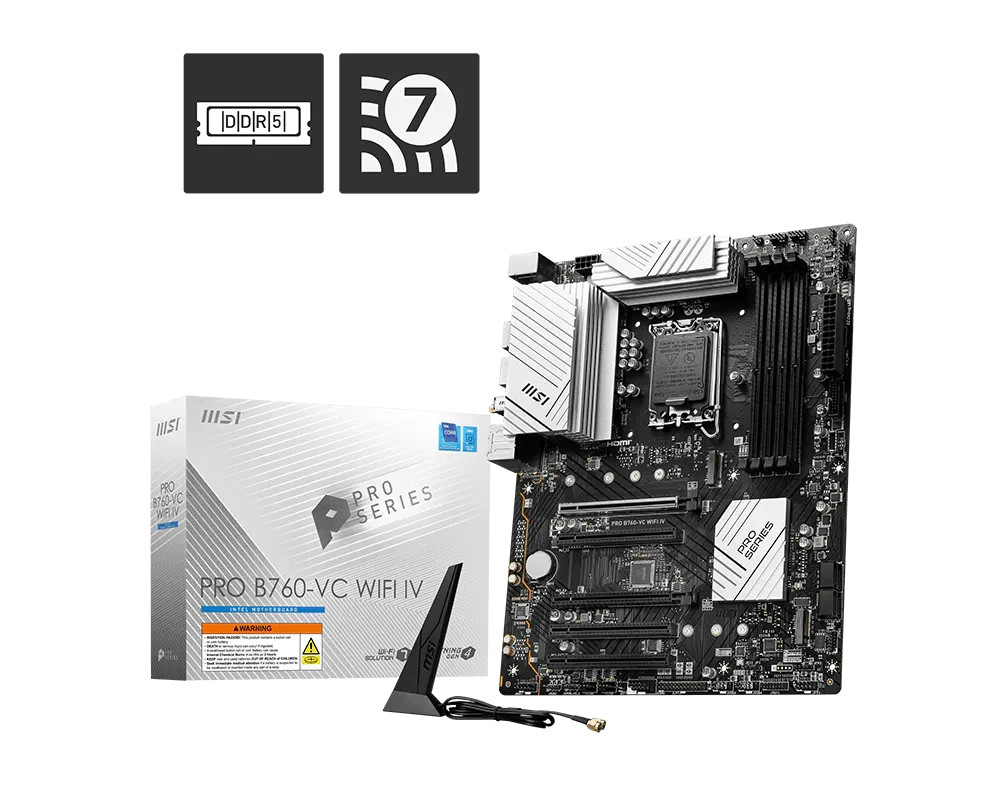 MSI PRO B760-VC WIFI IV Motherboard LGA 1700 DDR5 PCIe 4.0 M.2 Wi-Fi 7 BT 5.4