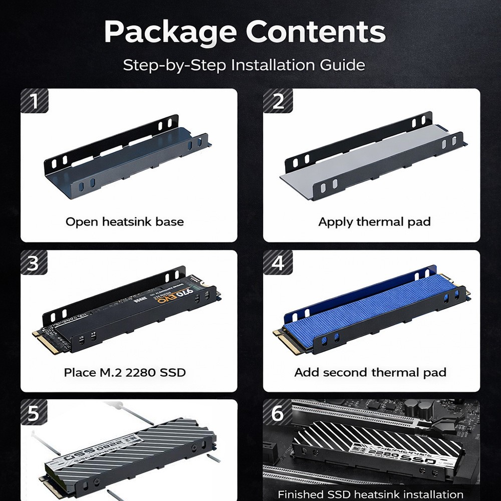 M.2 SSD Double-Sided Heat Sink Cooler with Thermal Pad for PC/PS5 PCIE NVMe SSD