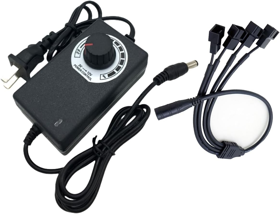 12V PC Fan Speed Controller, Power Supply 100-240V AC to 3-12V DC Black