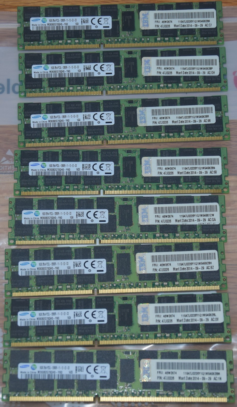 Lot of 8 Samsung M393B2G70QH0-YK0 16GB PC3L-12800R DDR3-1600MHz RDIMM ECC Memory