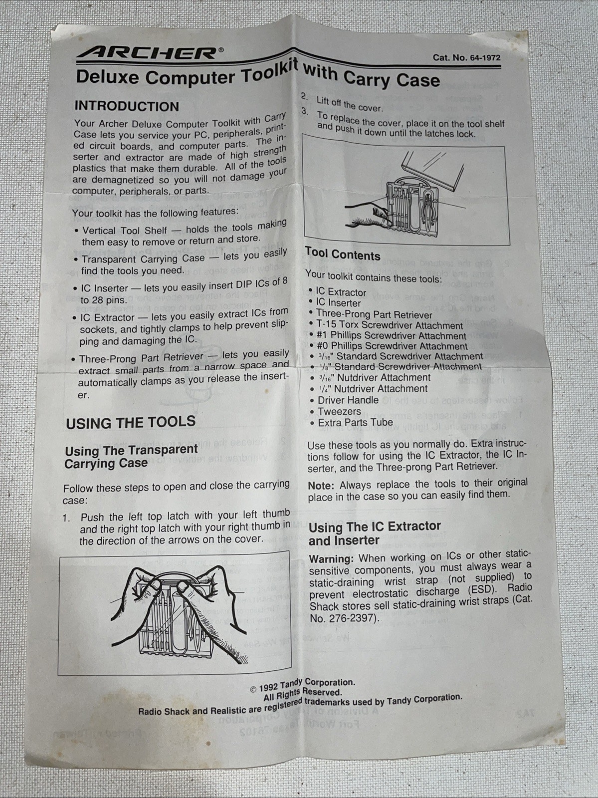 Archer 13-Piece Electronic Tool Kit Catalog 64-1972 Vintage Original Radio Shack