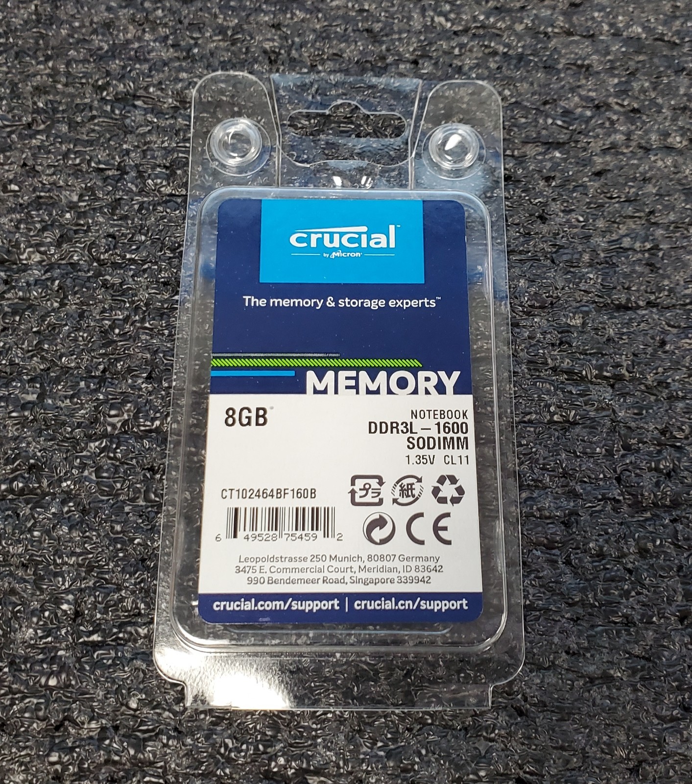 NEW Crucial 8GB DDR3L-1600 SODIMM DDR3 Low Volt Laptop RAM CT102464BF160B.C16FPD
