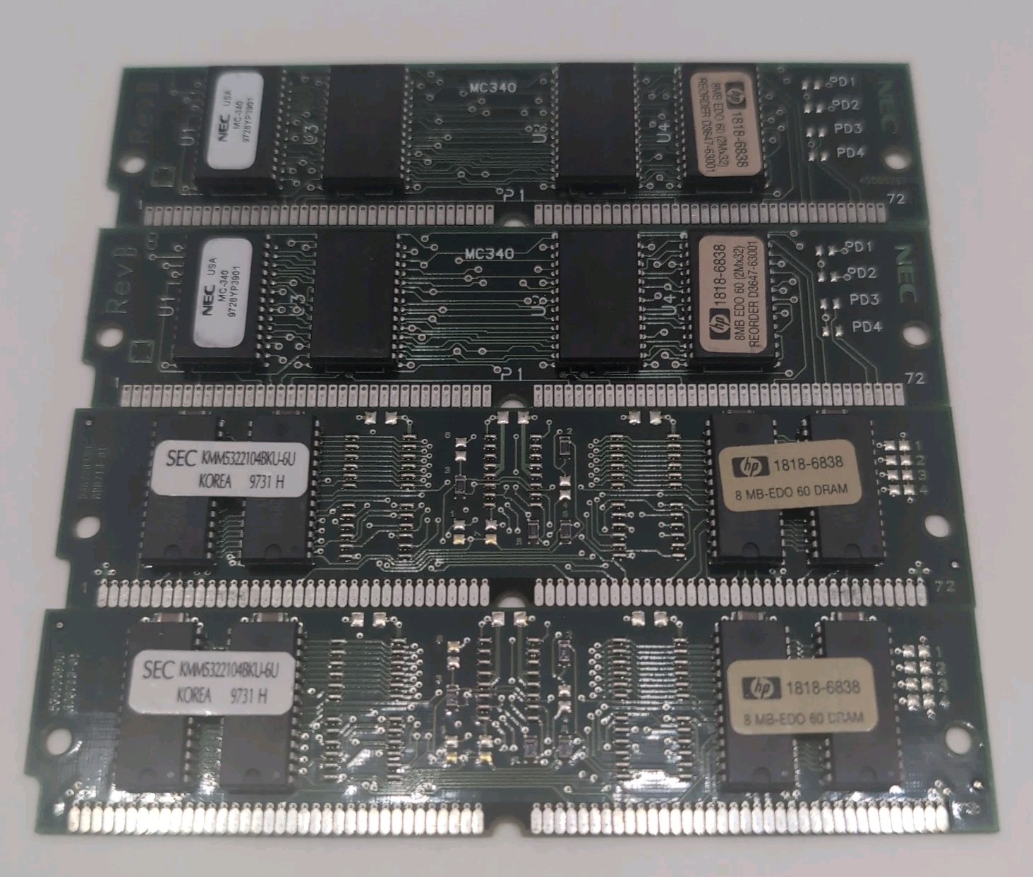 32MB 4x8MB Genuine HP 1818-6838 72-pin Simm EDO 60ns NEC 5V NON-ECC Ram Tested