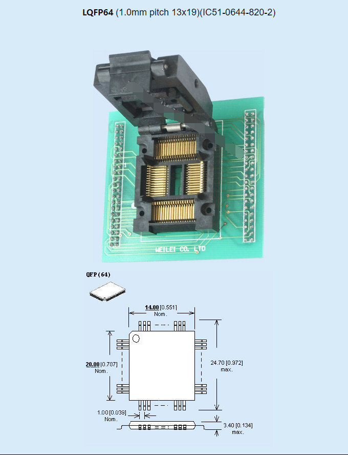 WL-TQFP80-E134 0.5mm Pitch 20×20 Socket Adapter For Wellon