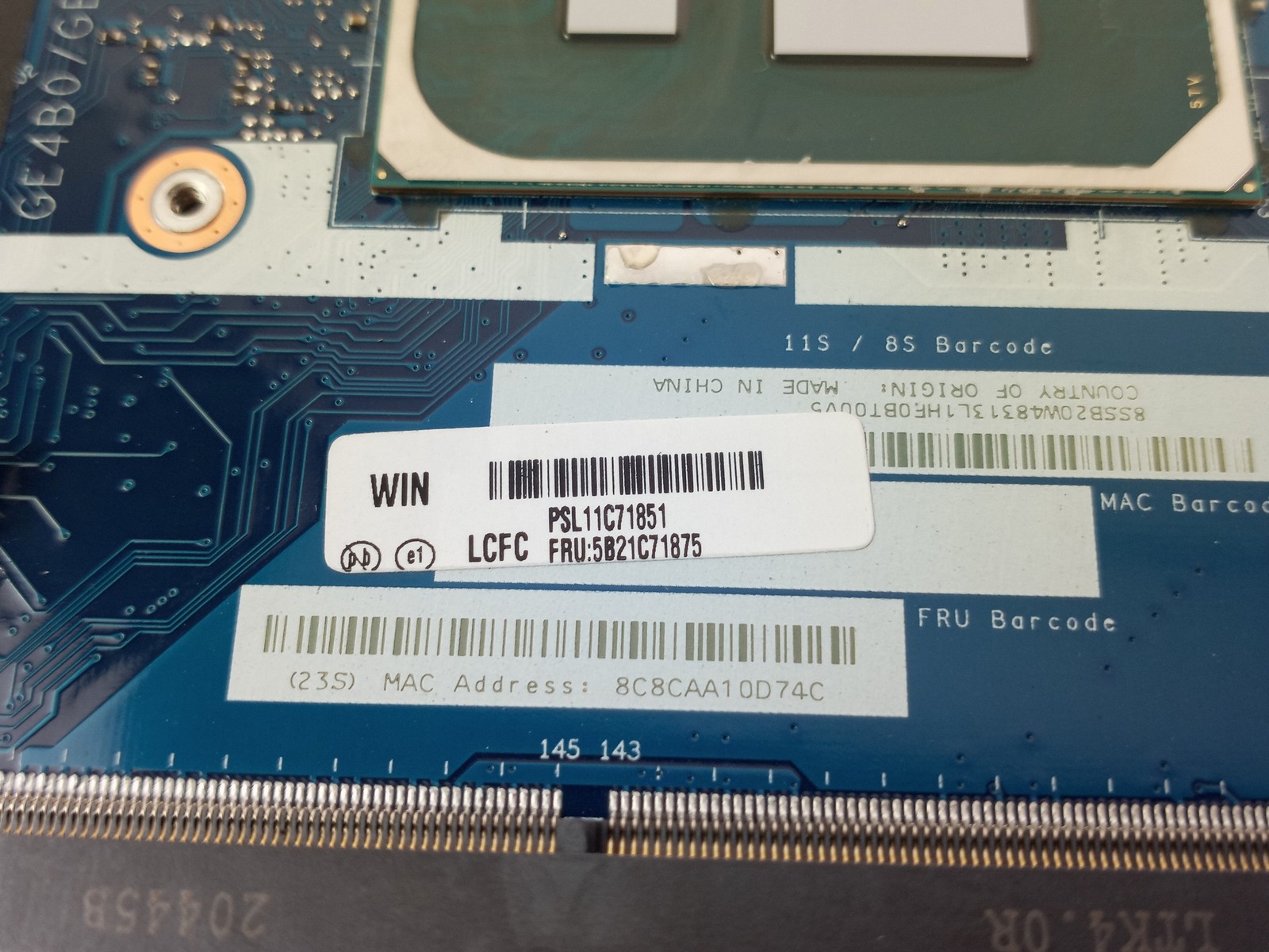 Lenovo ThinkPad E14 Gen 2 i7-1165G7 2.8GHz DDR4 Motherboard 5B21C71875