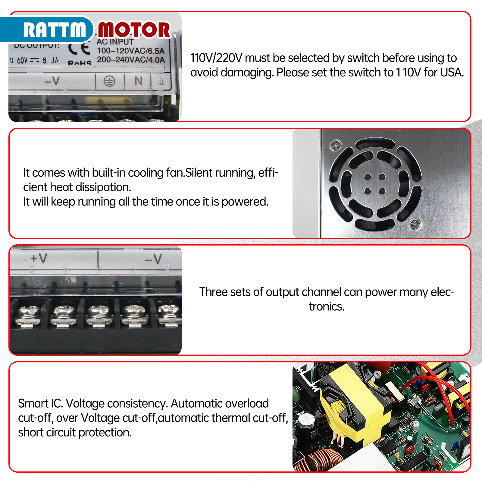 【US】500W 60V 72V DC Switching Power Supply 110V/220V AC to DC for LED Light/CCTV