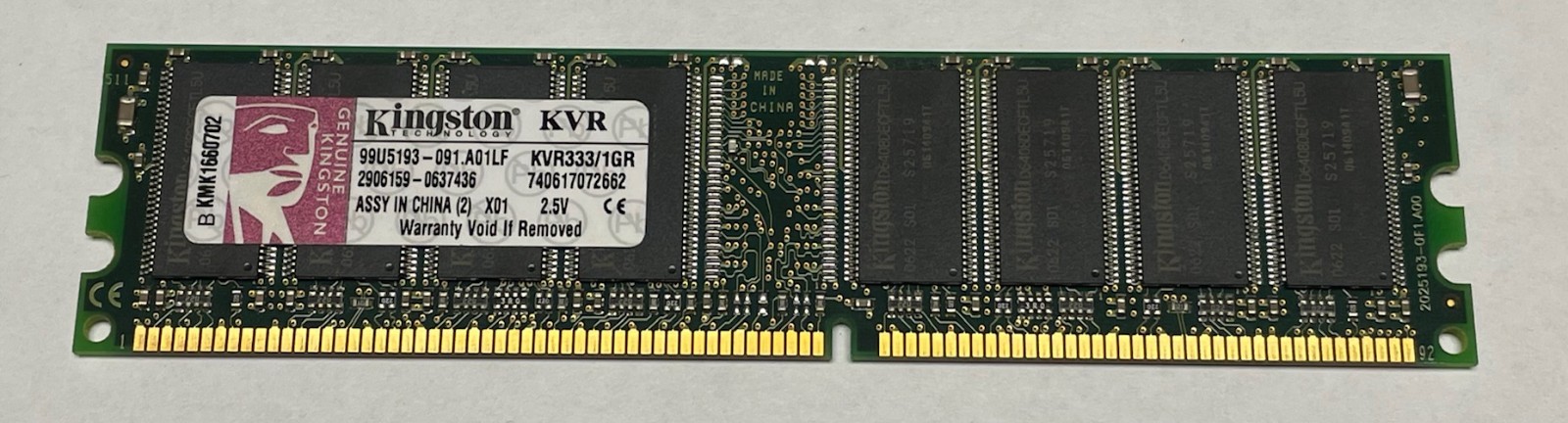 (1) – Kingston KVR333/1GR 740617072662 DDR SD RAM MEMORY – 1 GB Total