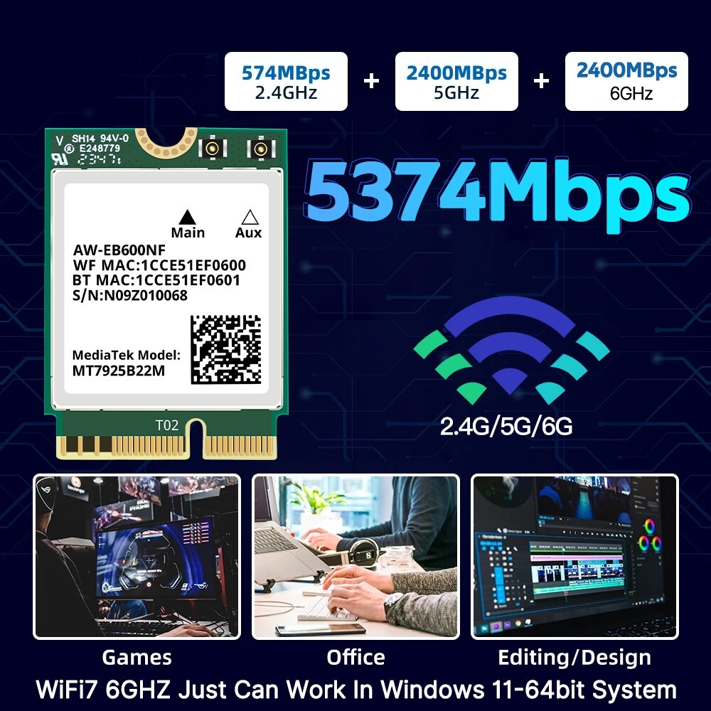 M.2 NGFF WiFi 7 Card MT7925 Tri-Band WiFi Bluetooth Card