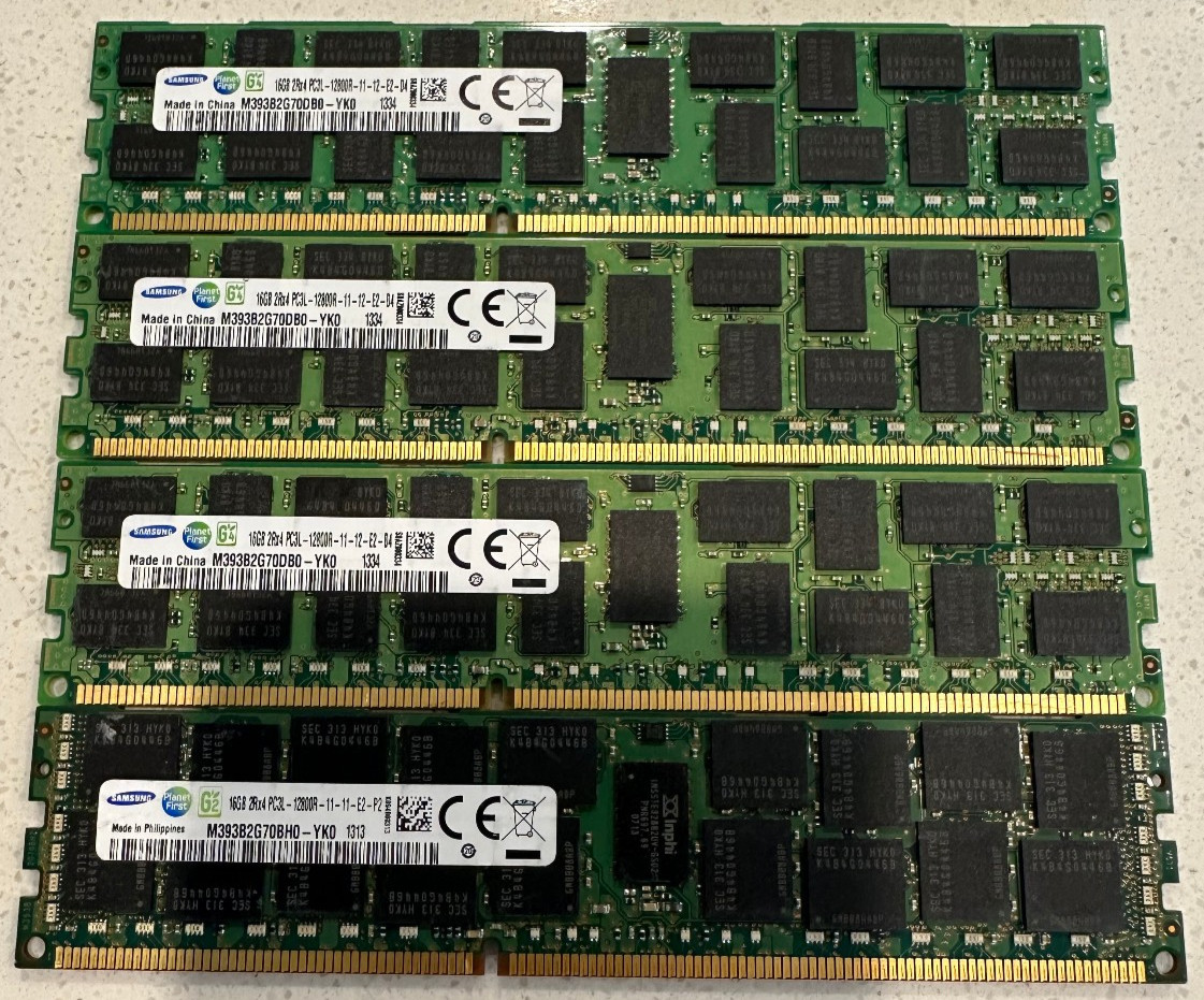 Lot of 4 Samsung M393B2G70BH0-YK0 16GB PC3L-12800R DDR3L Server Memory