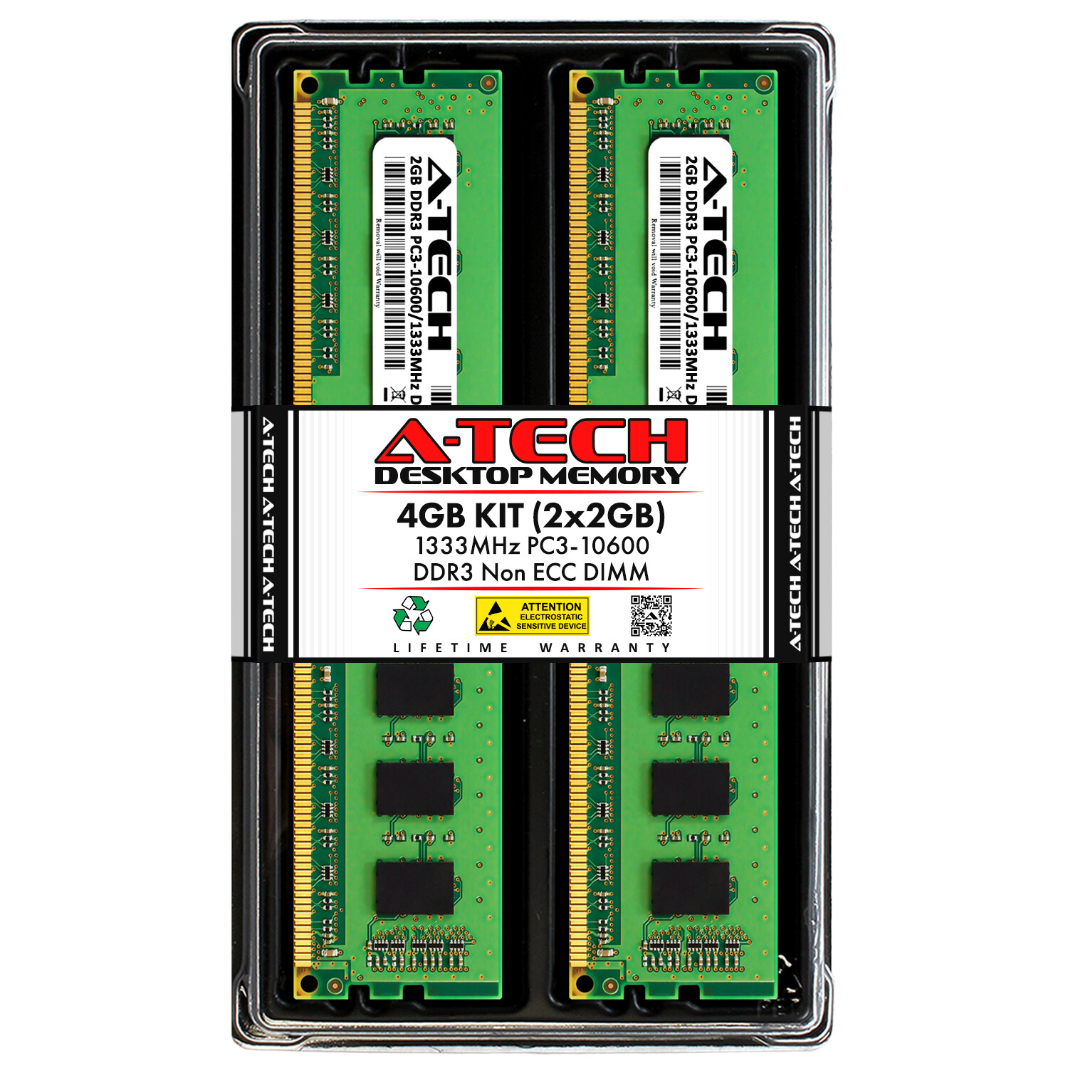 A-Tech 4GB 2 x 2GB PC3-10600 Desktop DDR3 1333 MHz 240-Pin DIMM Memory RAM 4G 2G