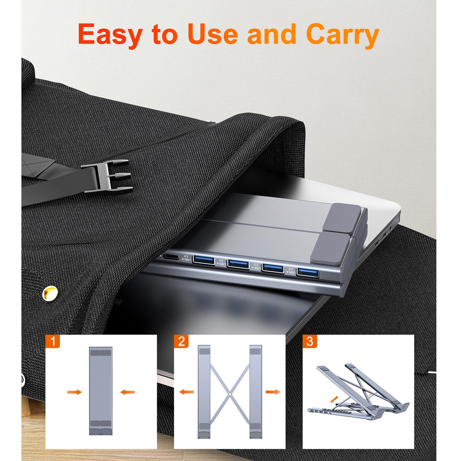 5-IN-1 USB-C Laptop Computer Folding Stand HUB Converter Adapter Plug & Play
