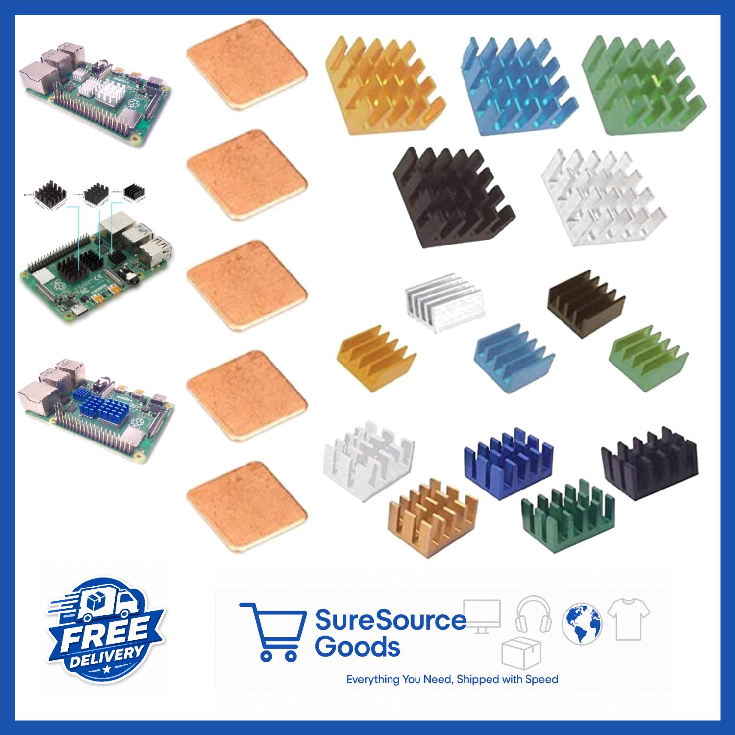 Raspberry Pi Heatsink Kit 20pcs Aluminum Copper with Thermal Adhesive Tape