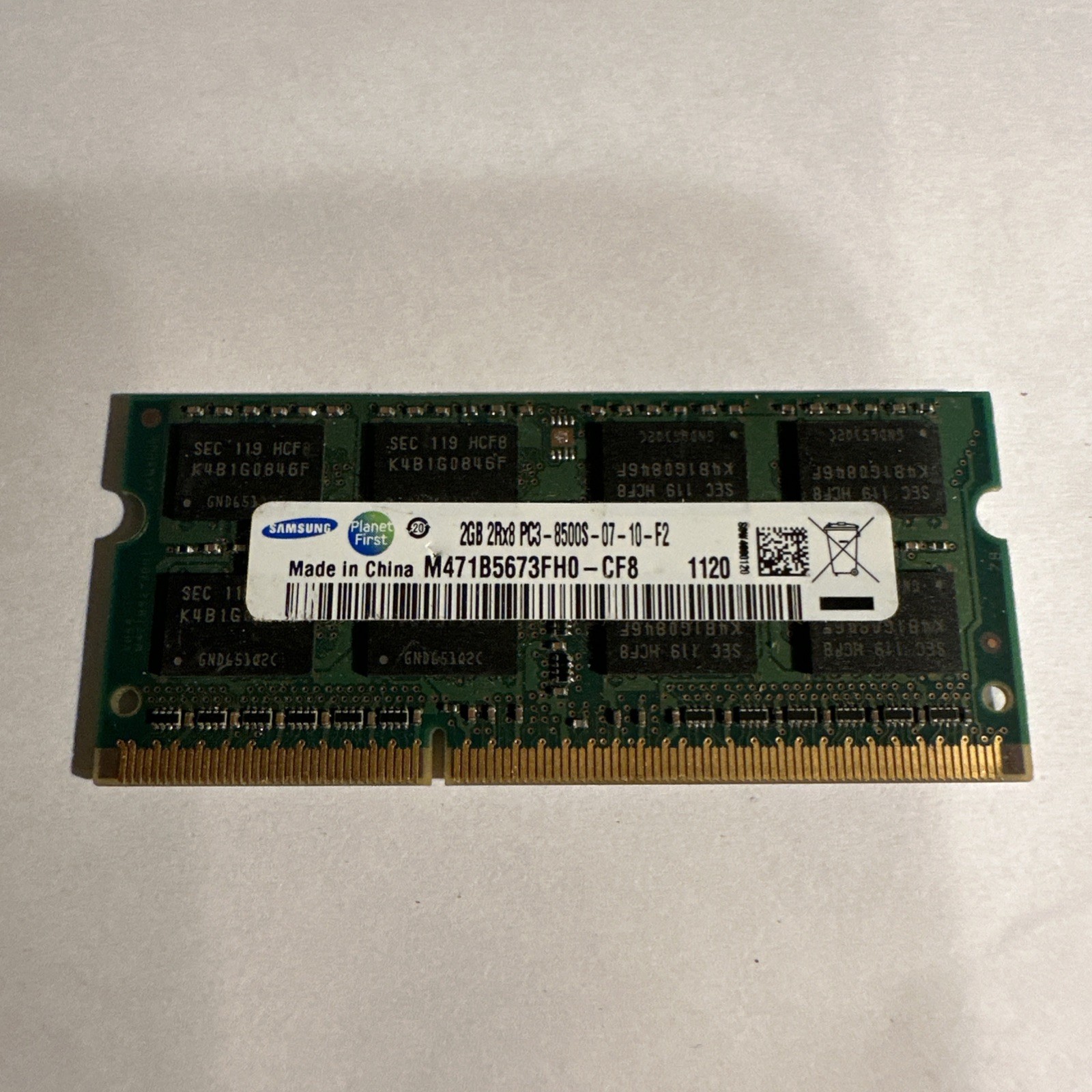Samsung 2GB 2Rx8 PC3-8500S Laptop Ram M471B5673FH0-CF8 – Tested Works Great!