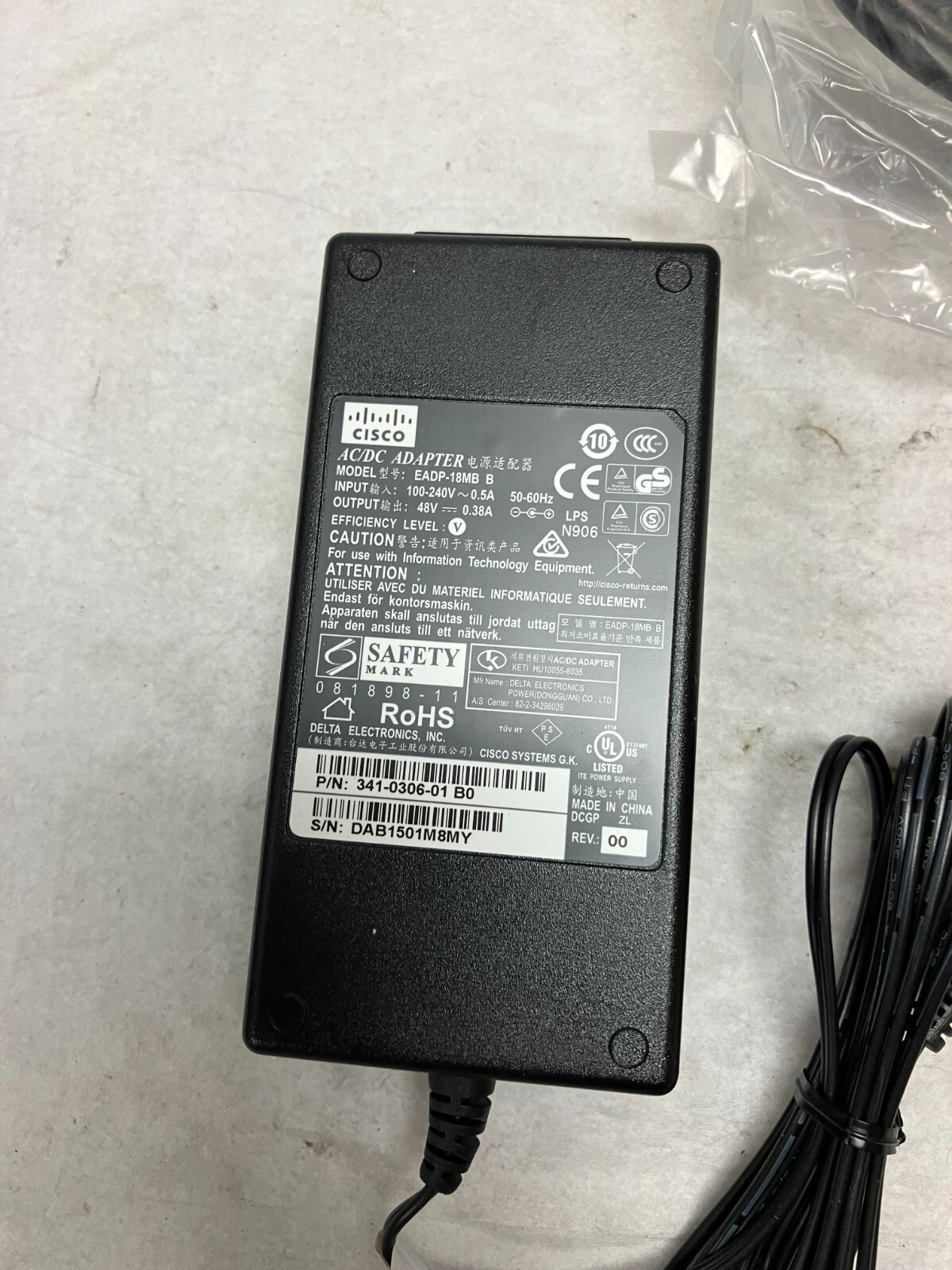 CISCO 48V 0.38A EADP-18Mb B AC Adapter EADP18MBB 341-0306-01