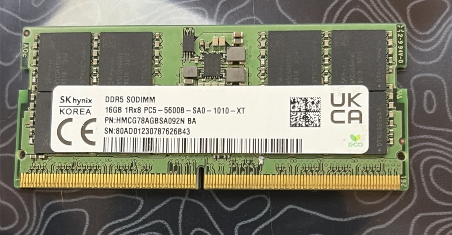 SK Hynix 16GB DDR5 5600MHz Laptop RAM SODIMM 1Rx8 PC5-5600B HMCG78AGBSA092N