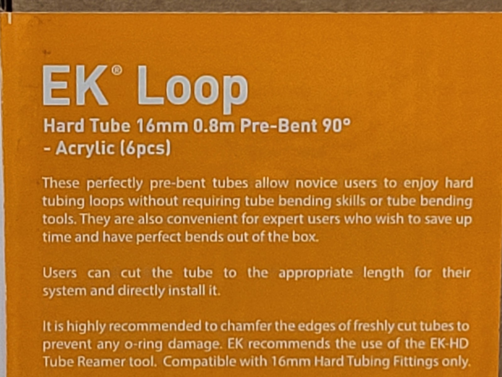 EKWB EK-Loop Hard Tube 16mm 0.8m – Pre-Bent 90 Degree – Acrylic (6 pcs) – New
