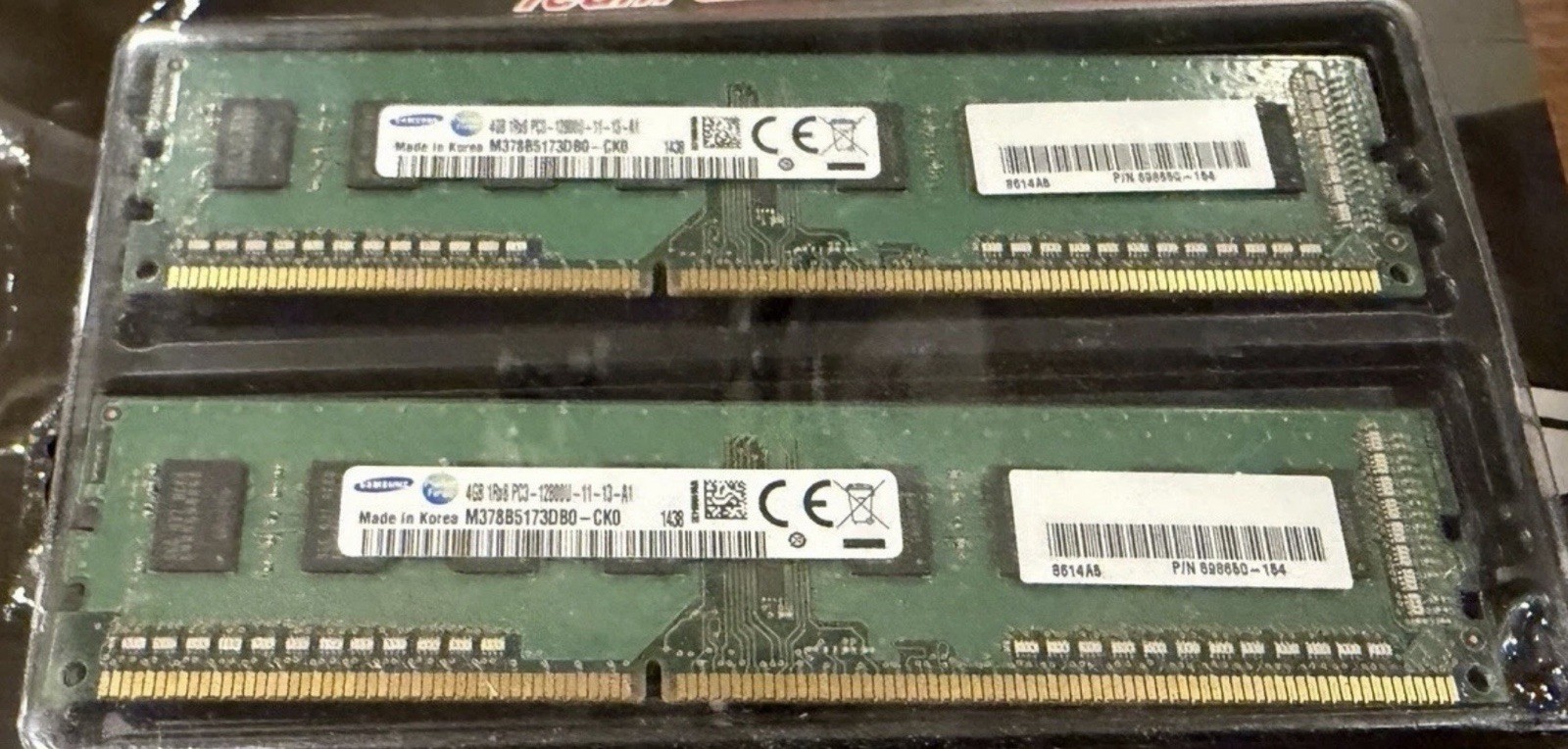 SAMSUNG 2x4GB ram sticks 1RX8PC3-12800U PART: M378B5173QH0-CK0 8GB total