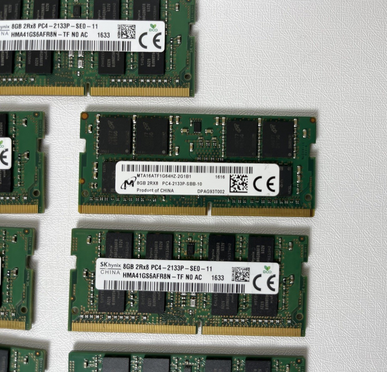 LOT of 88GB, SK hynix 8GB 2Rx8 PC4-2133P SODIM HMA41GS6AFR8N & Micron 8GB 2R8X