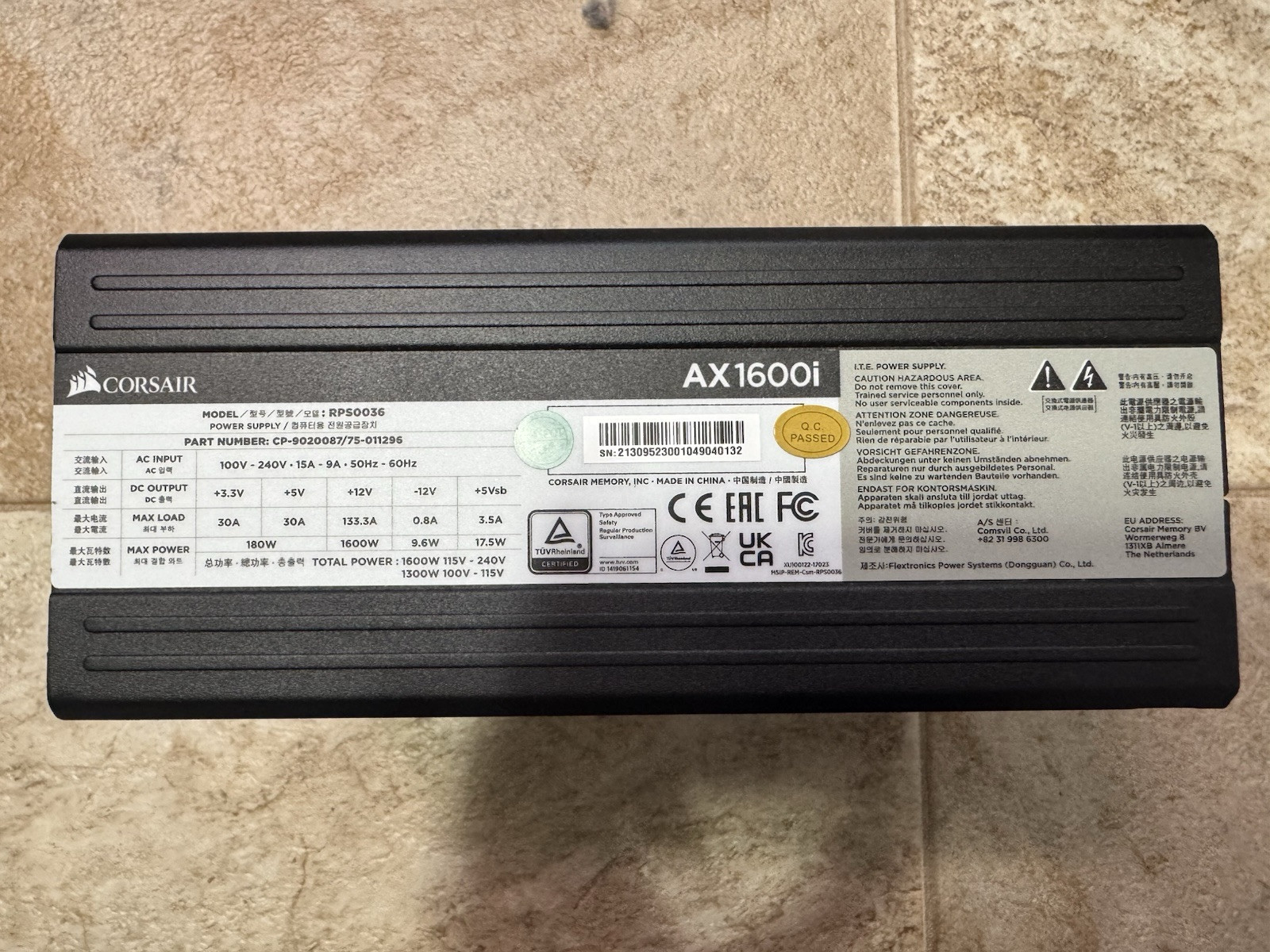 CORSAIR AXi Series AX1600i CP-9020087-NA 1600W ATX 80