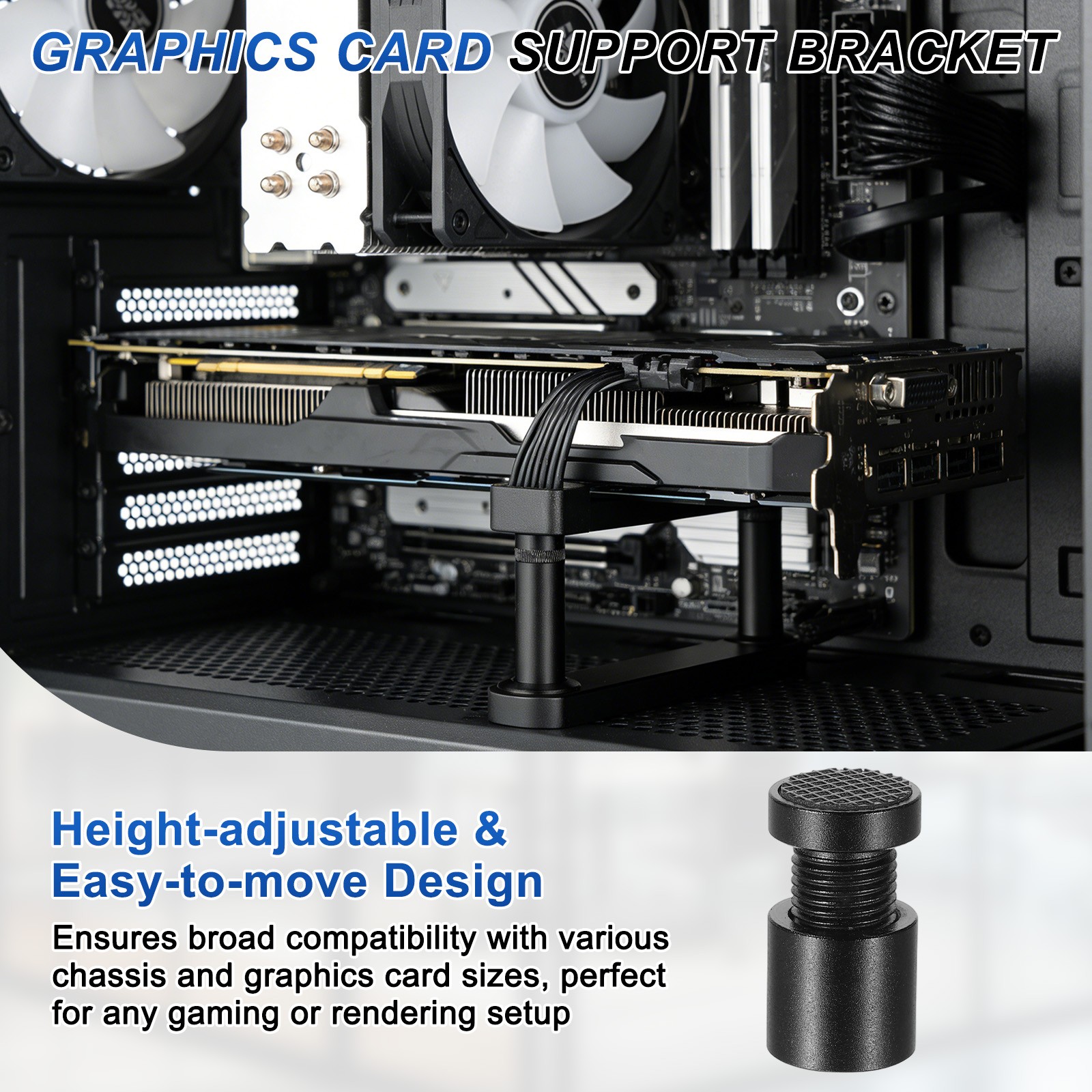 GPU Support Stand, Graphics Card Support Bracket 0.7-1 Inch Adjustable, Black