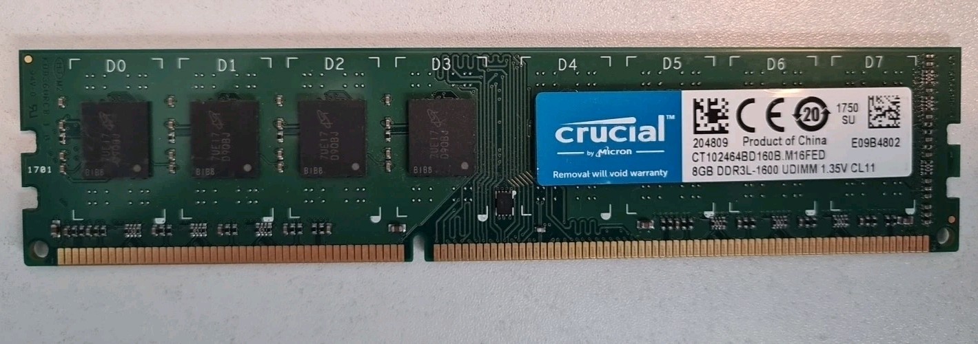 Crucial CT102464BD160B.M16FED 8GB DDR3L-1600 RAM, Tested